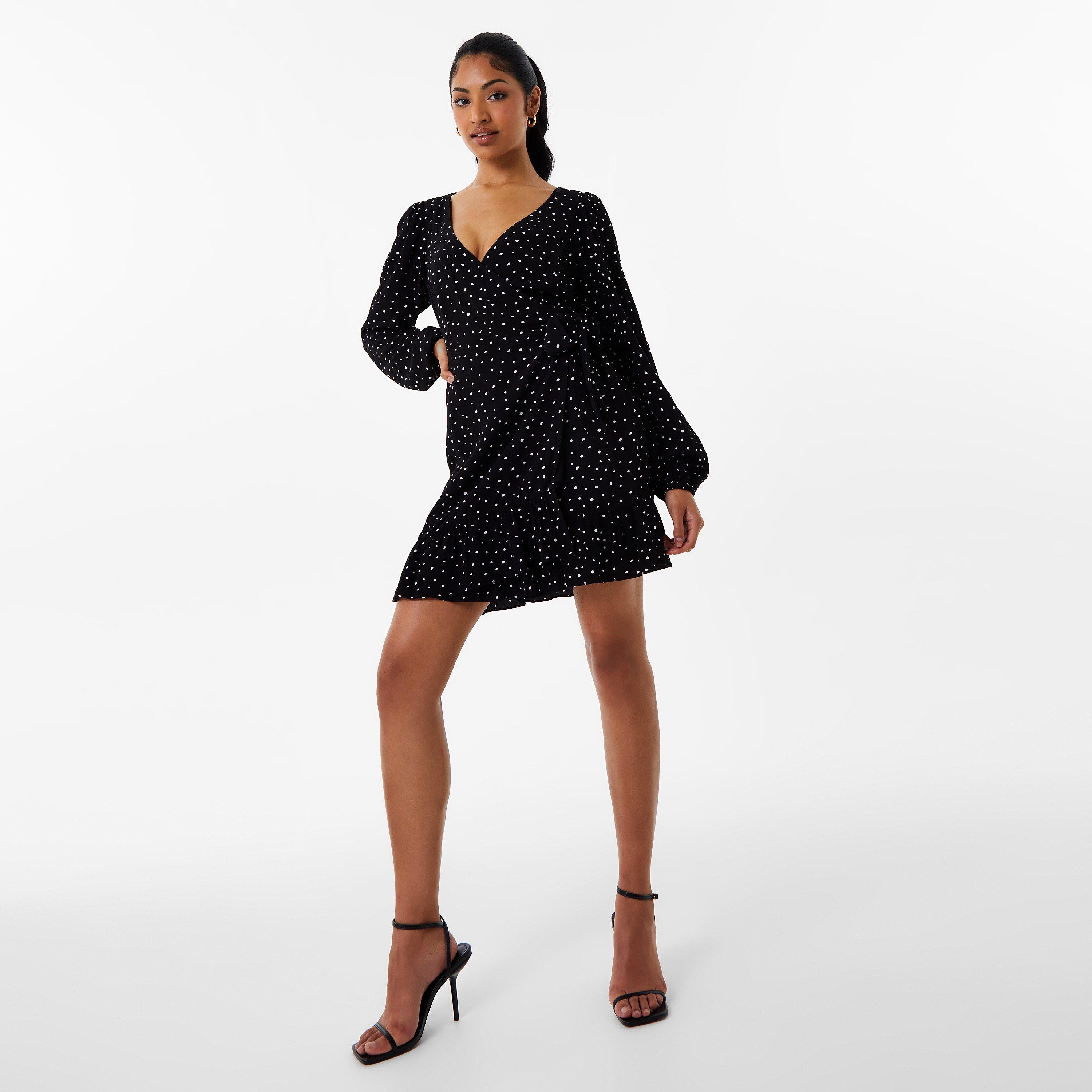 Black Print - Jack Wills - Wrap Frill Mini Dress - 4
