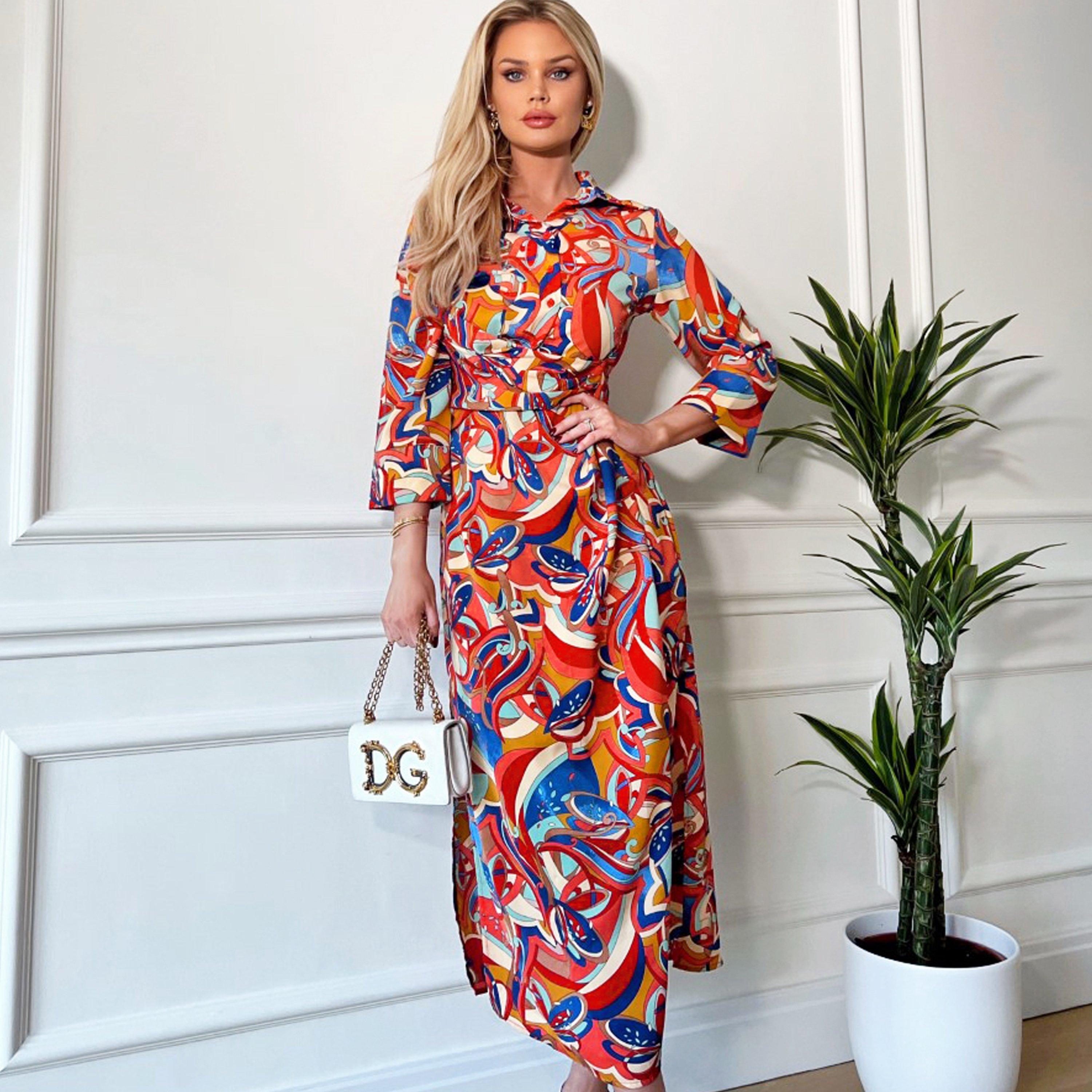 Multi - AX Paris - Printed Button Up Top Midi Dress - 4