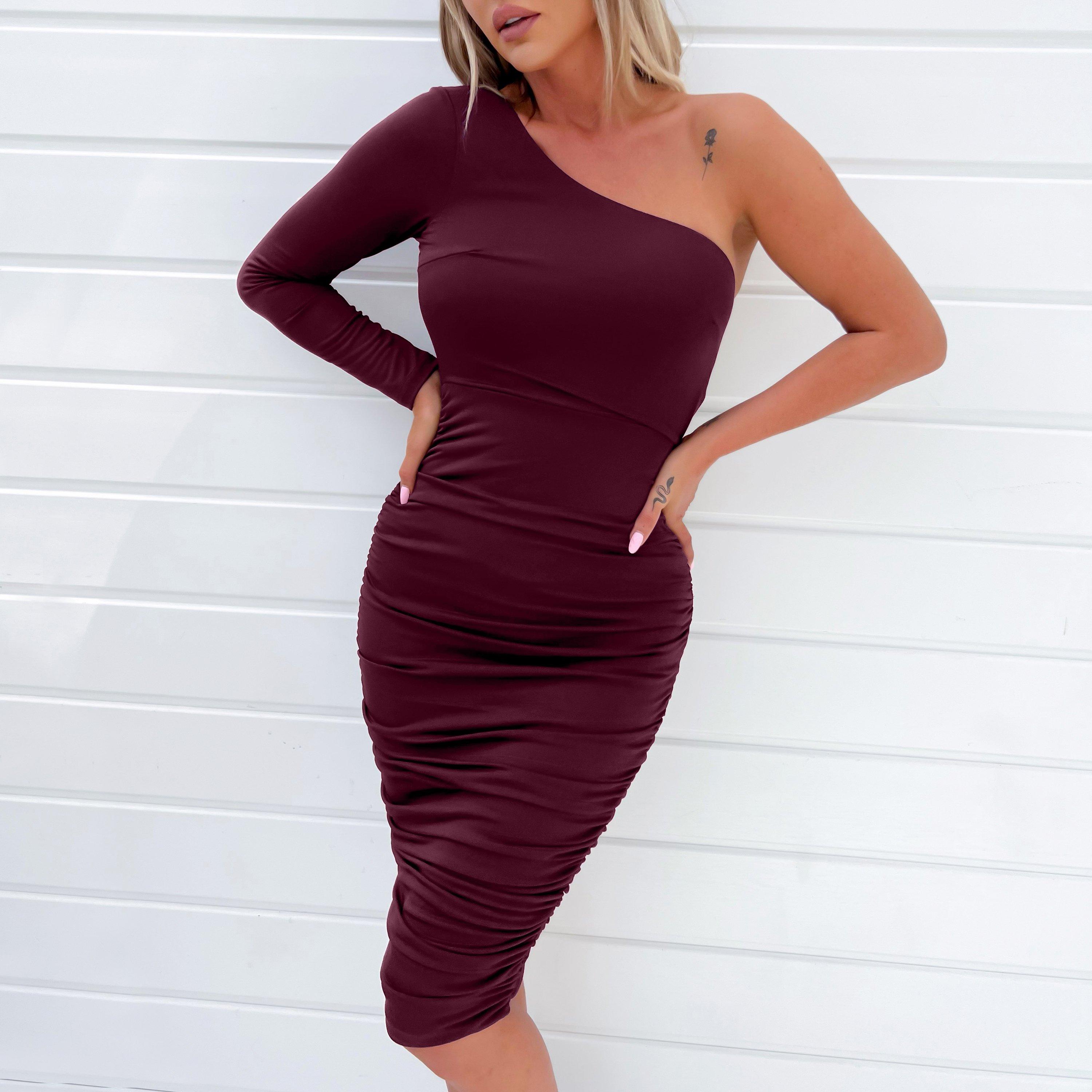 Plum - AX Paris - Sleeve Ruched Bodycon Midi Dress - 2