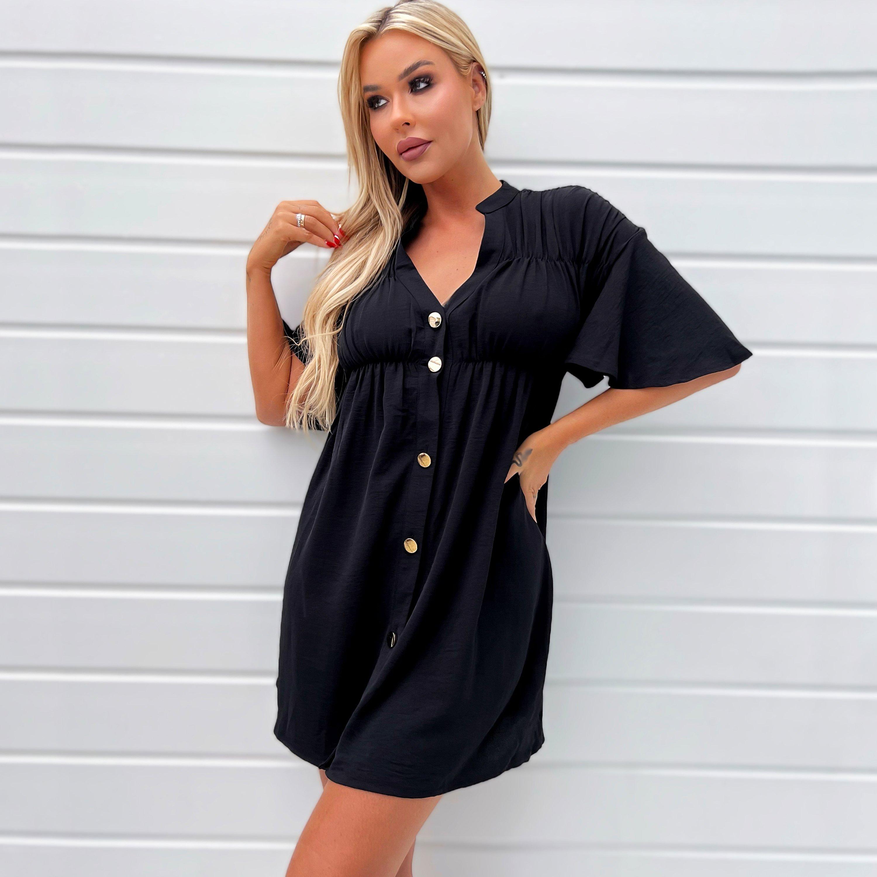 Black - AX Paris - Up Ruched Detail Smock V-Neck Dress - 3