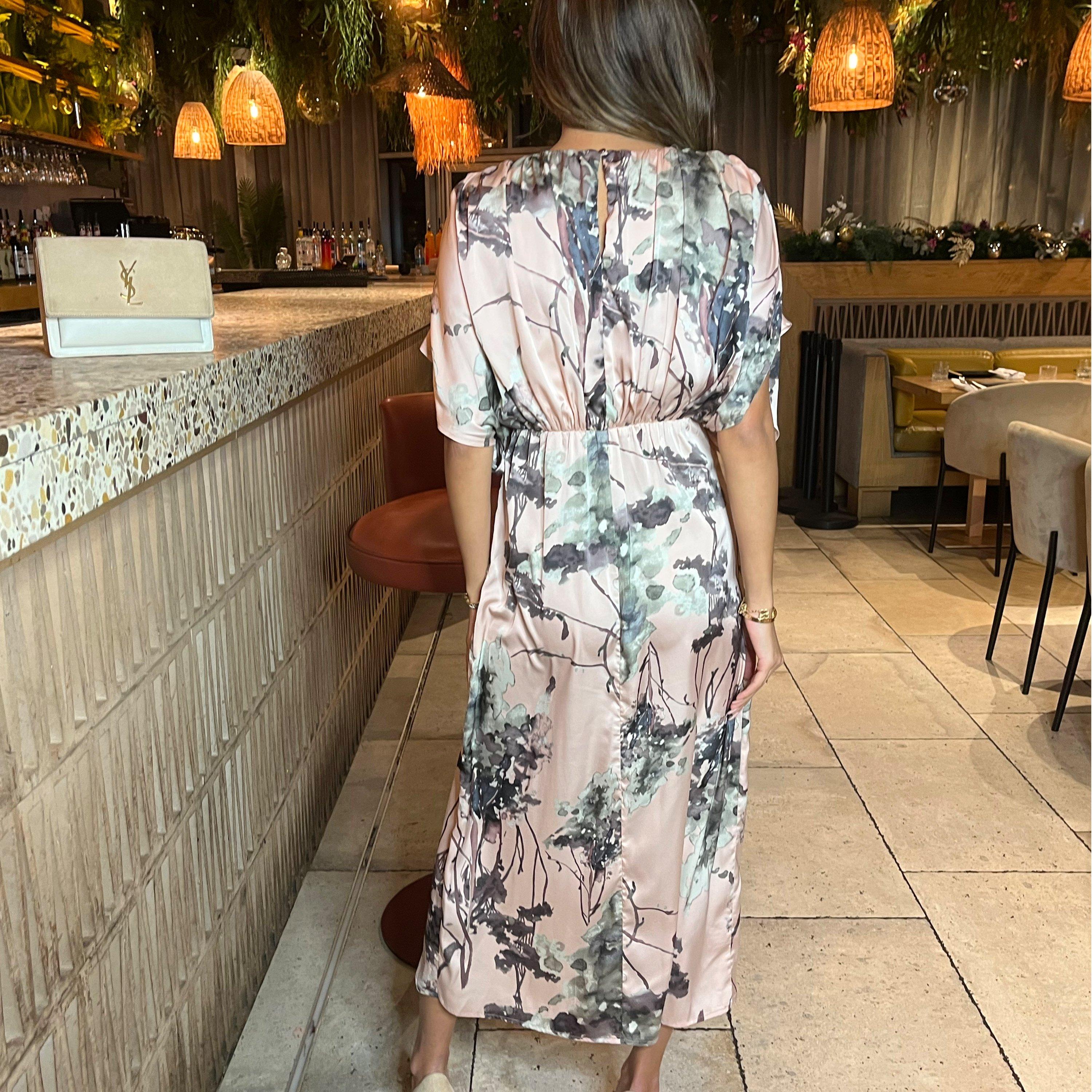 Dusty Pink - AX Paris - Pink Printed Batwing Top Wrap Skirt Midi Dress - 2