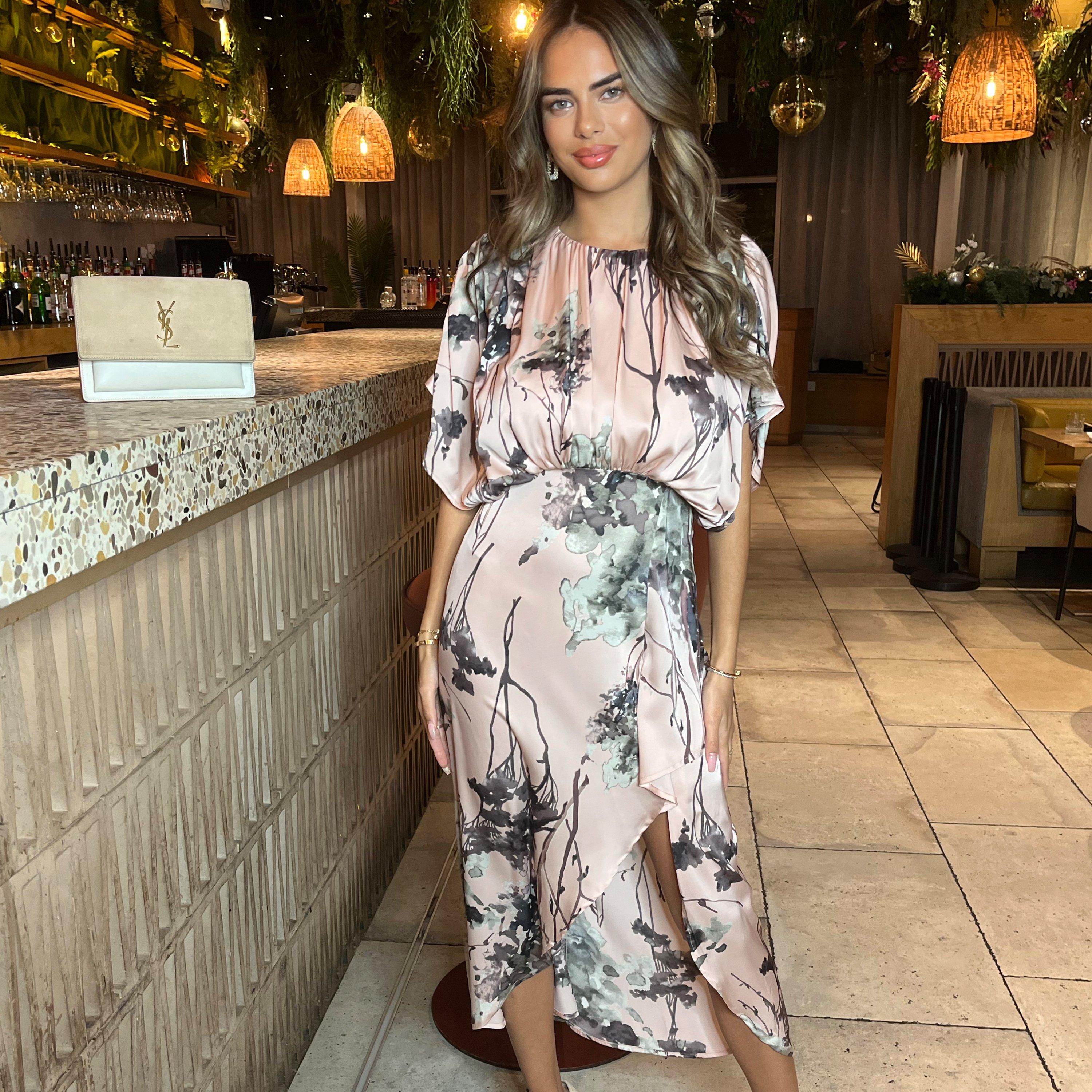 Dusty Pink - AX Paris - Pink Printed Batwing Top Wrap Skirt Midi Dress - 3