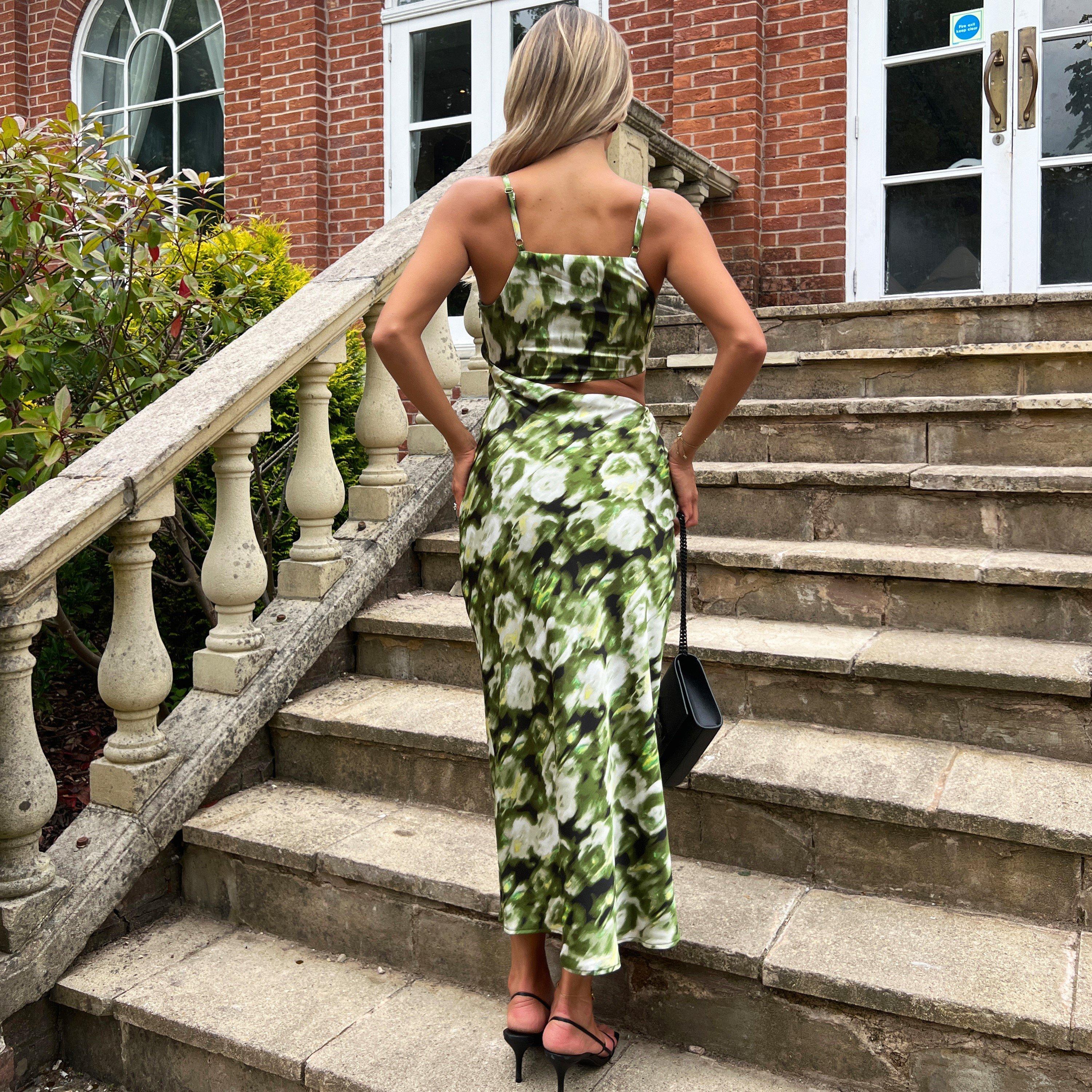 Green - AX Paris - Printed Asymmetric Cut Out Midi Dress - 2