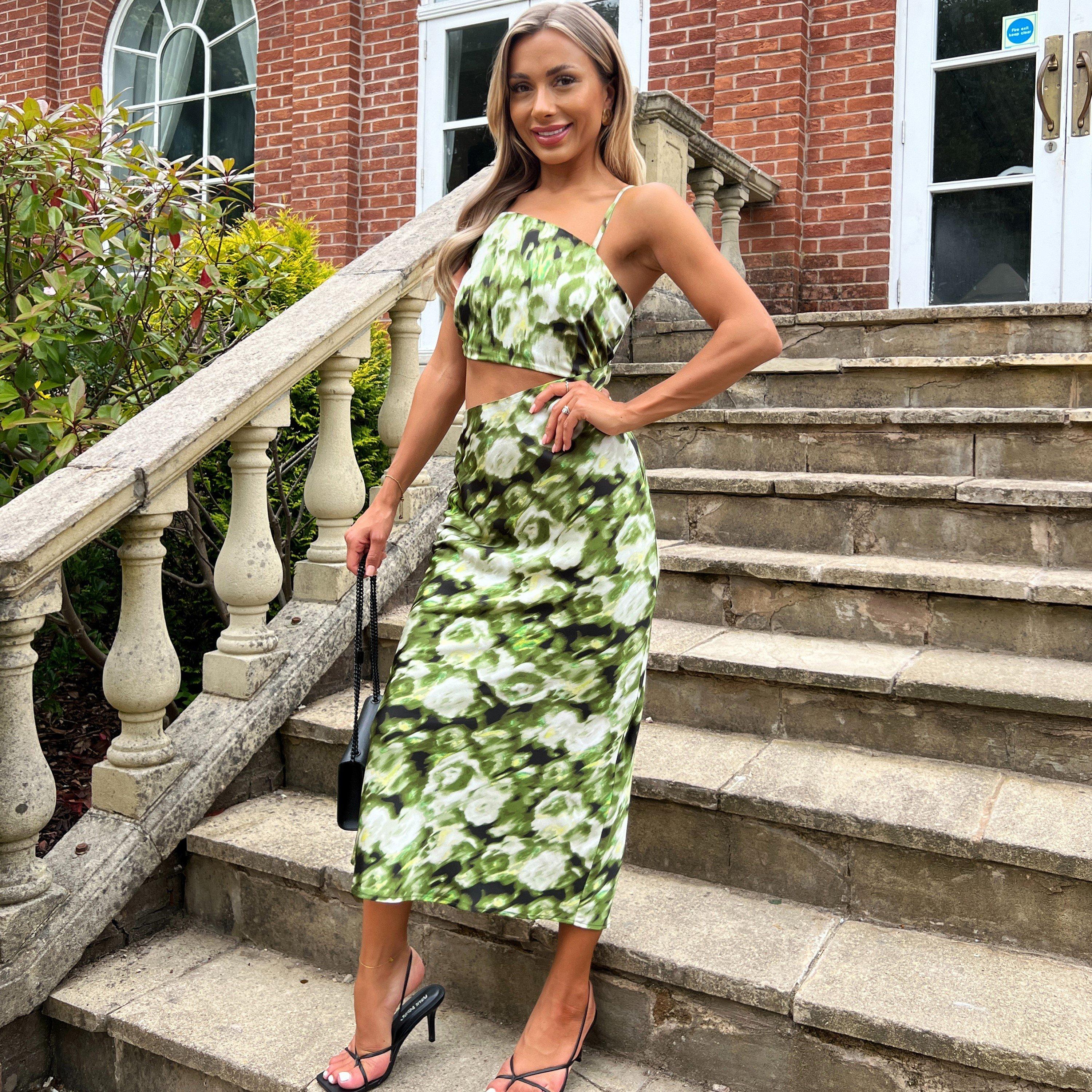 Green - AX Paris - Printed Asymmetric Cut Out Midi Dress - 3