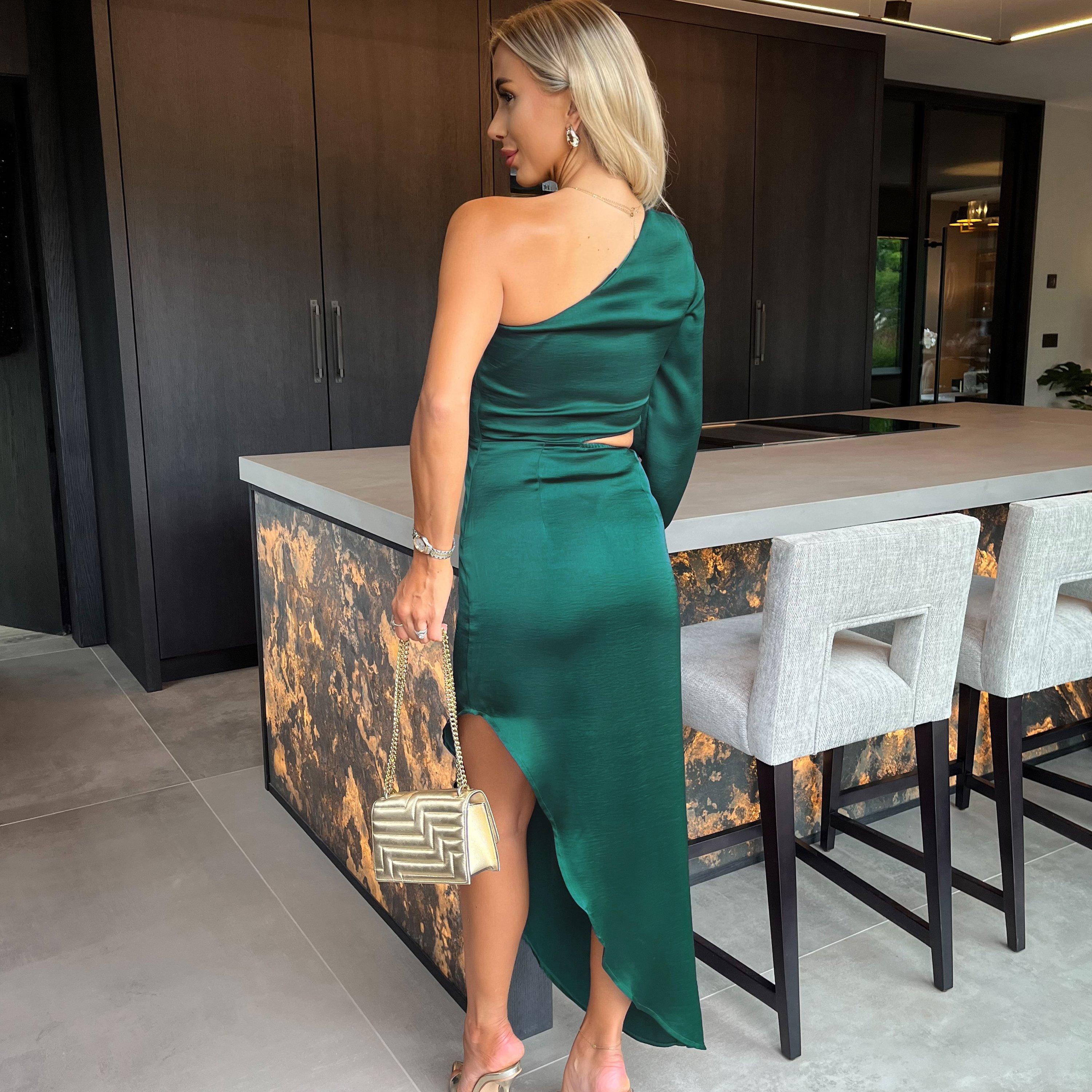 Teal - AX Paris - Shoulder Asymmetric Hem Cut Out Midi Dress - 2