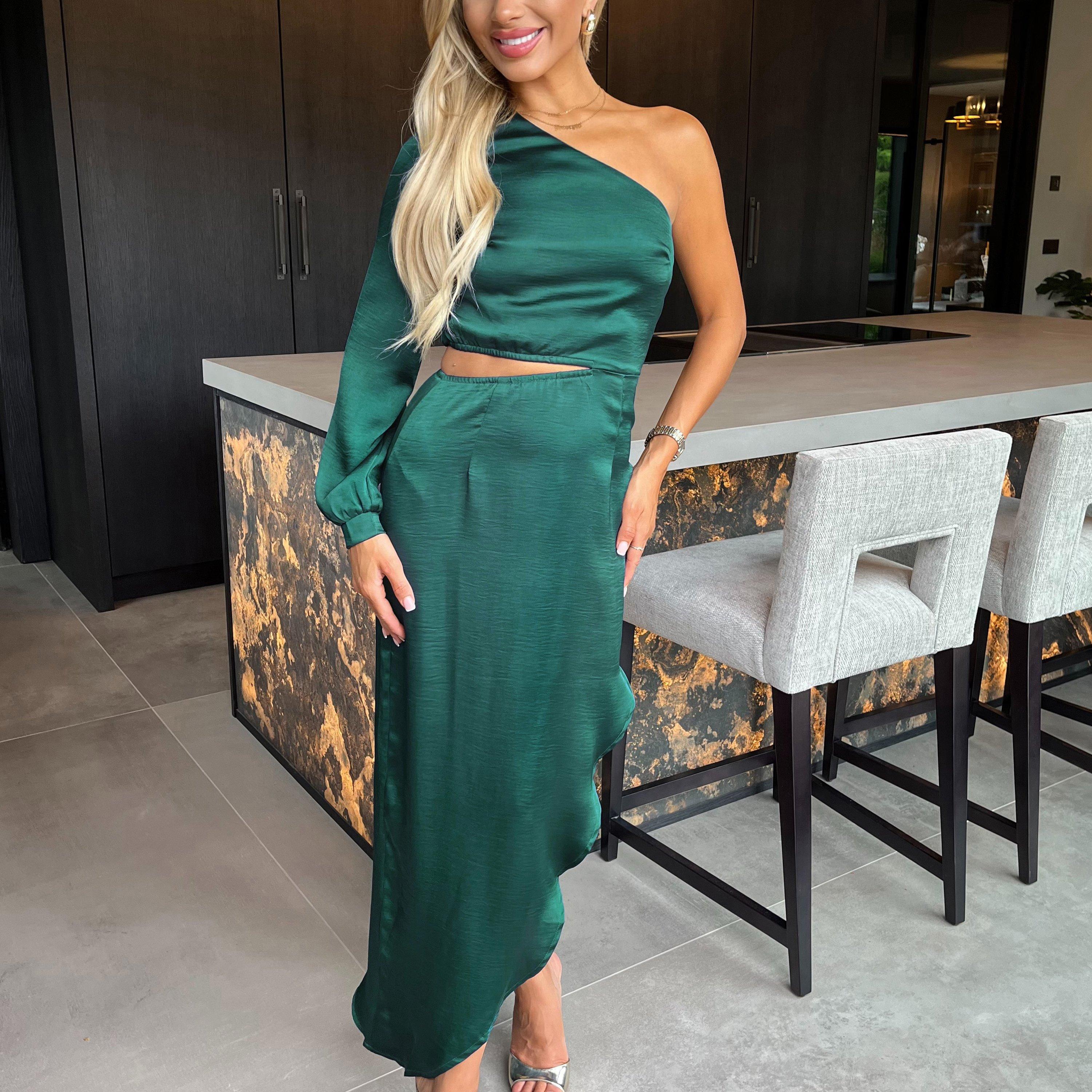 Teal - AX Paris - Shoulder Asymmetric Hem Cut Out Midi Dress - 3