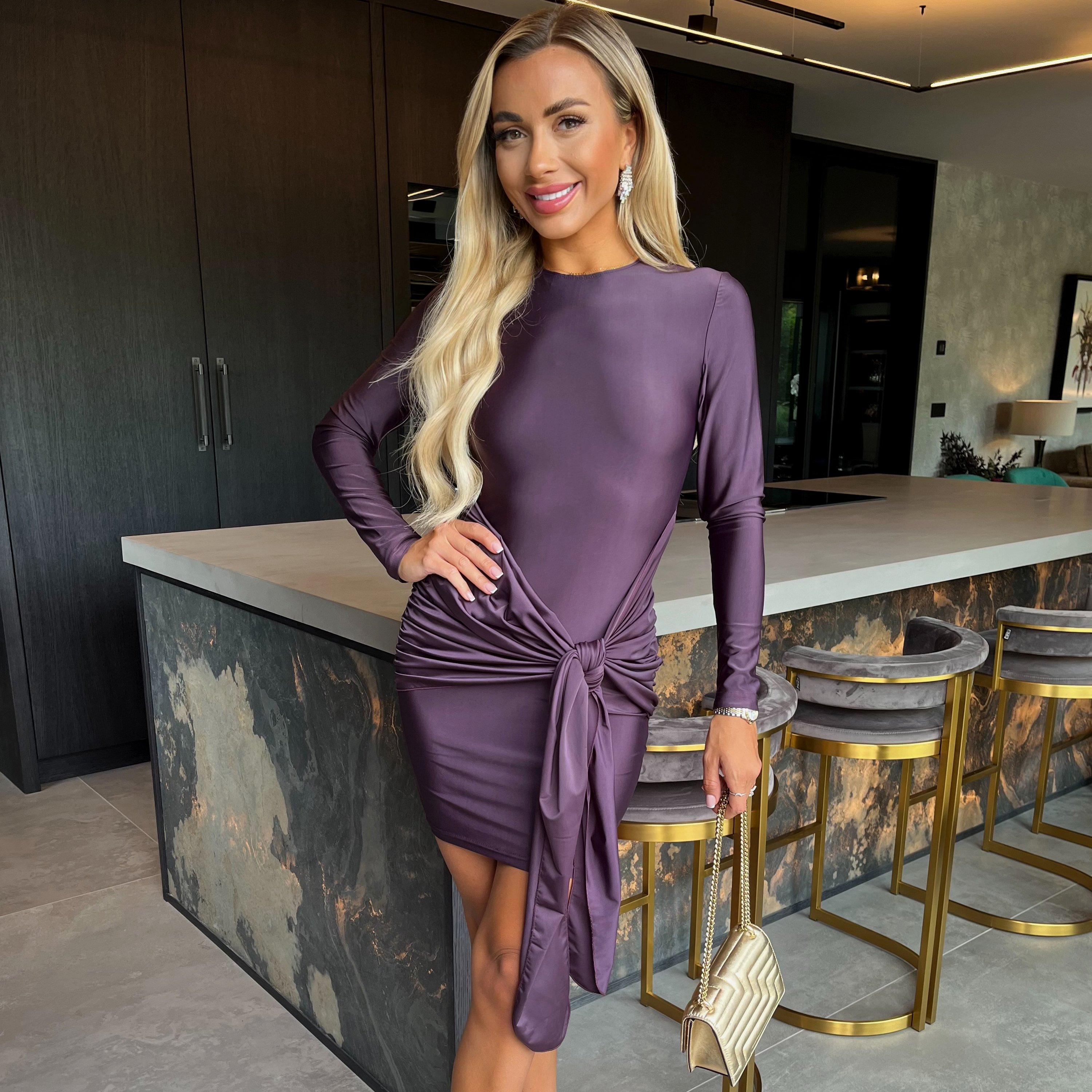 Plum - AX Paris - Long Sleeve Sash Bodycon Mini Dress - 3