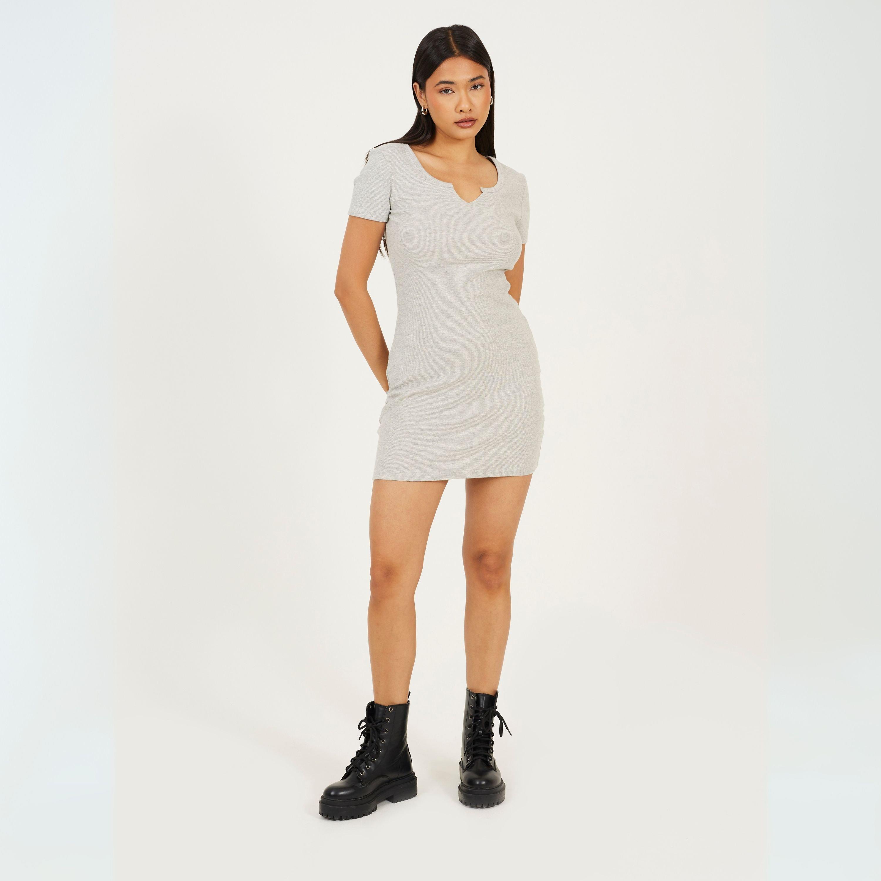 Grey Marl - Brave Soul - Dress with Notch Neck - 4