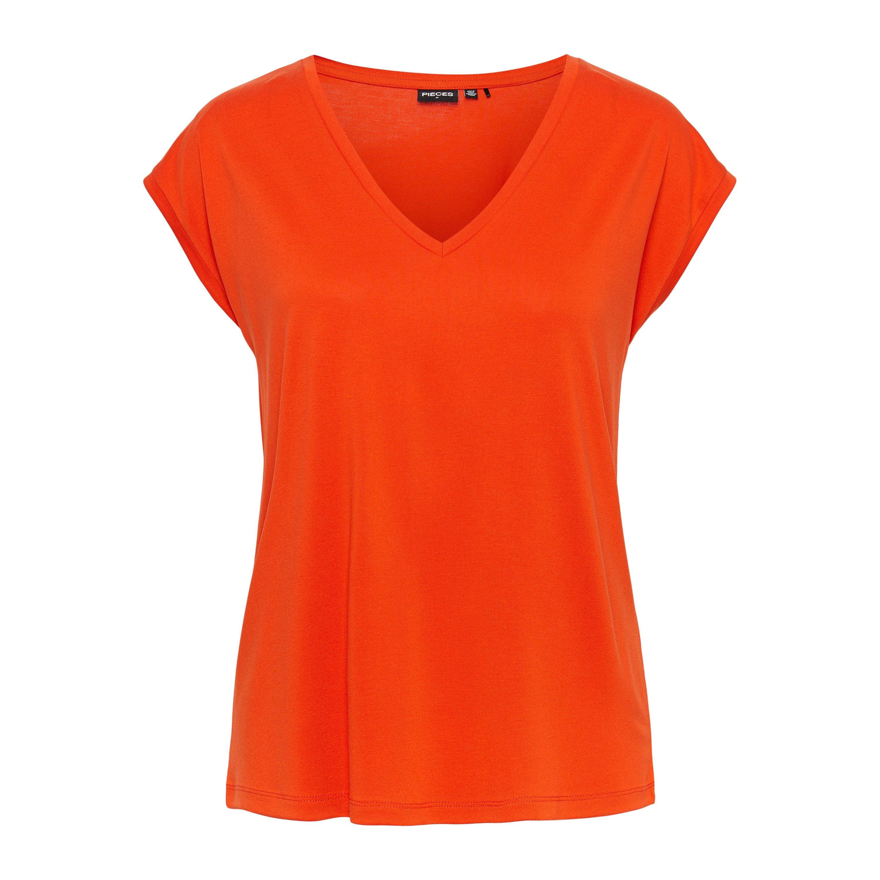 Pieces Women's Regular Fit Knitted T-Shirt - Tangerine Tango - 10 (S)