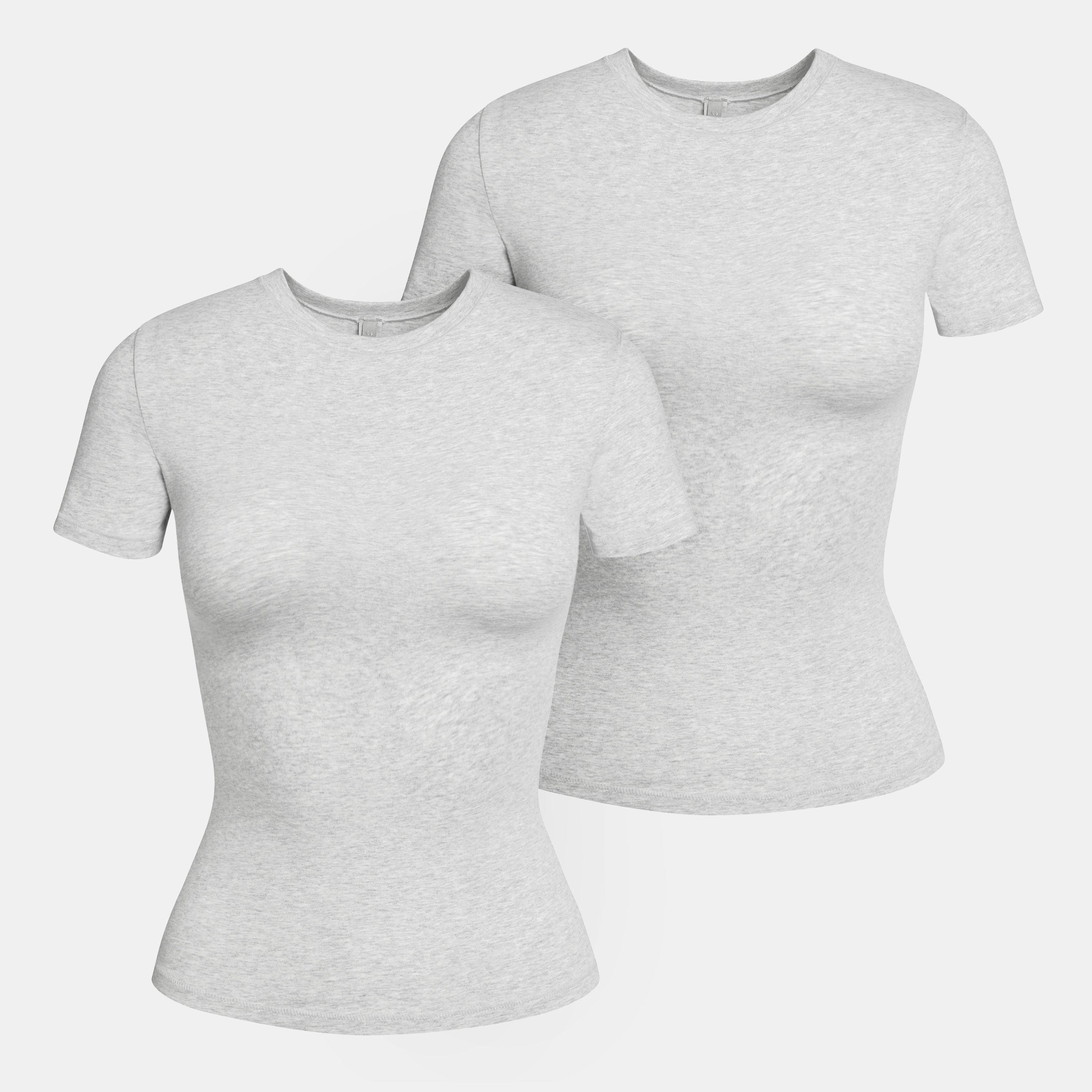 SKIMS Womens Cotton Jersey 2 Pack T-Shirt - Light Hthr Grey - Size 12 (M)