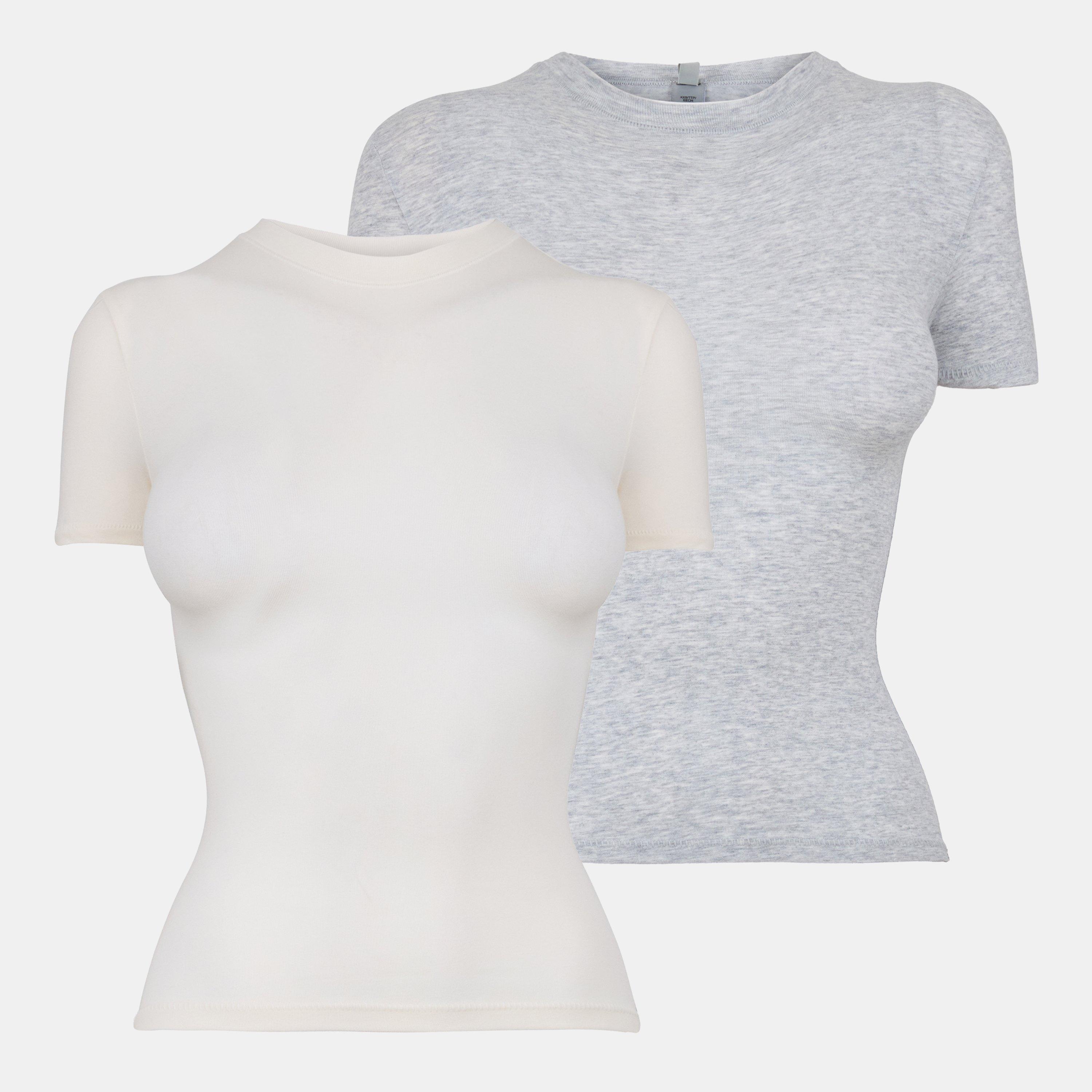 SKIMS Womens Cotton Jersey 2 Pack T-Shirt - LH Grey/Marble - Size 18 (2XL)