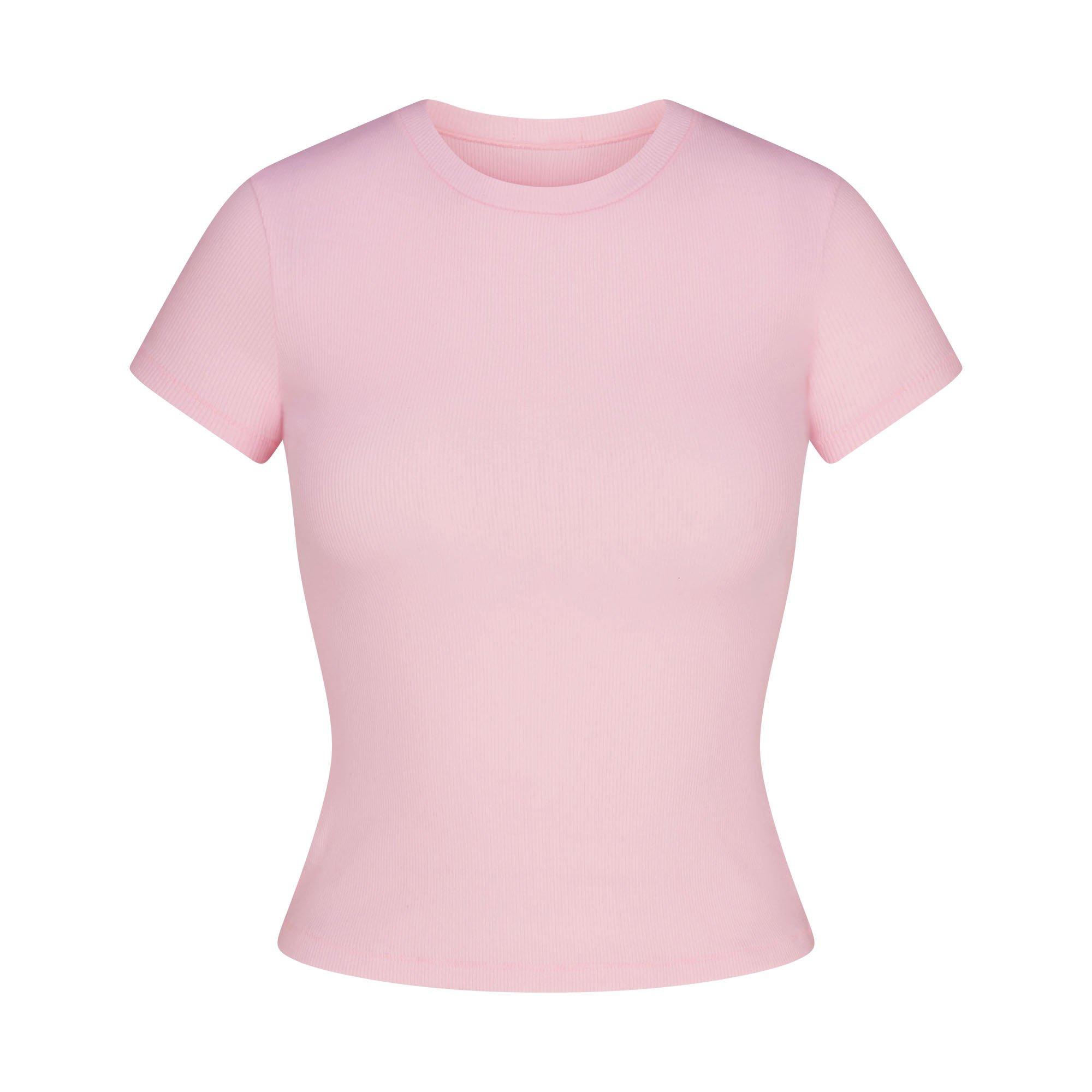 SKIMS Womens Cotton Rib T-Shirt - CHERRY BLOSSOM - Size 14 (L)