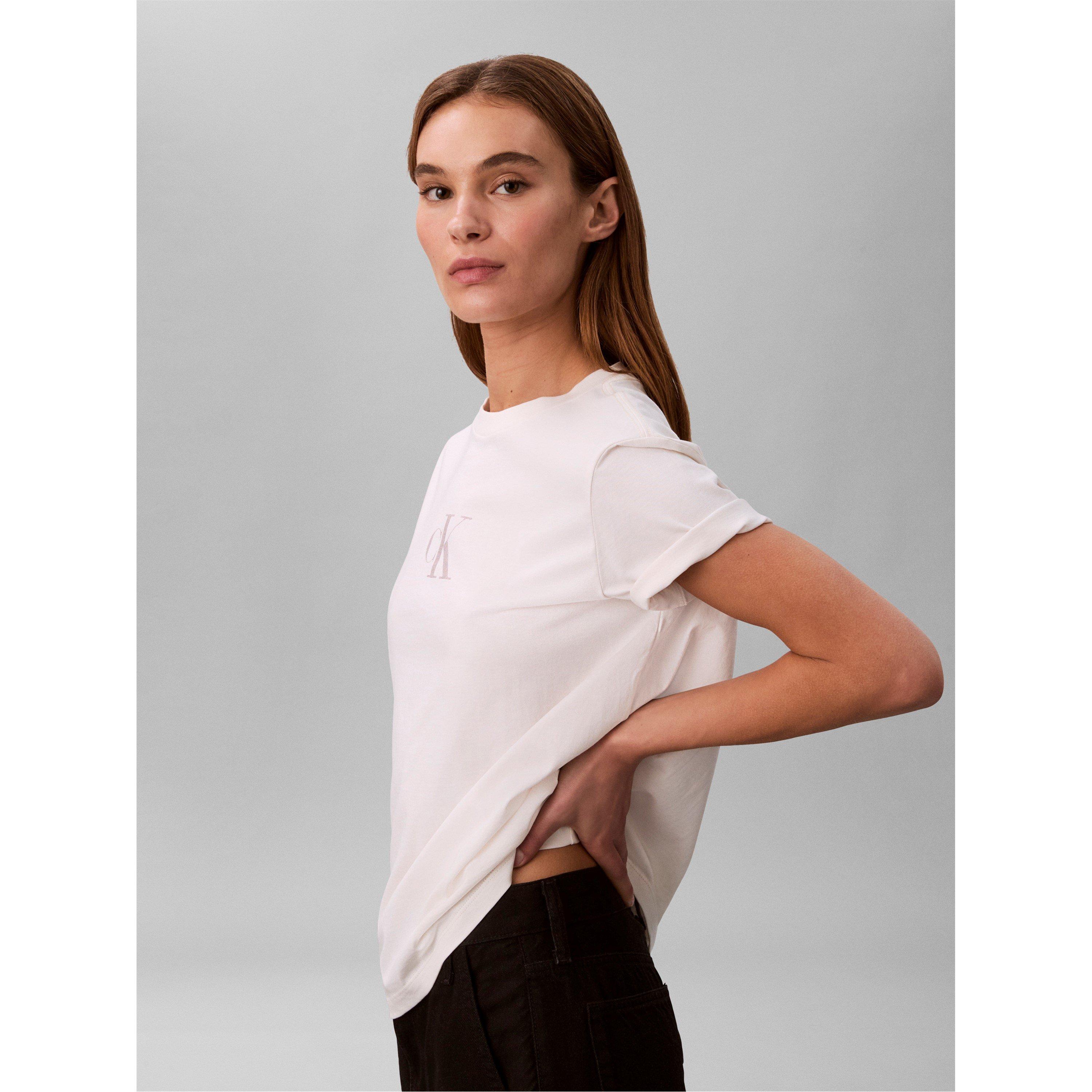 White Greige - Calvin Klein Jeans - Women's Foil CK T-Shirt - 3