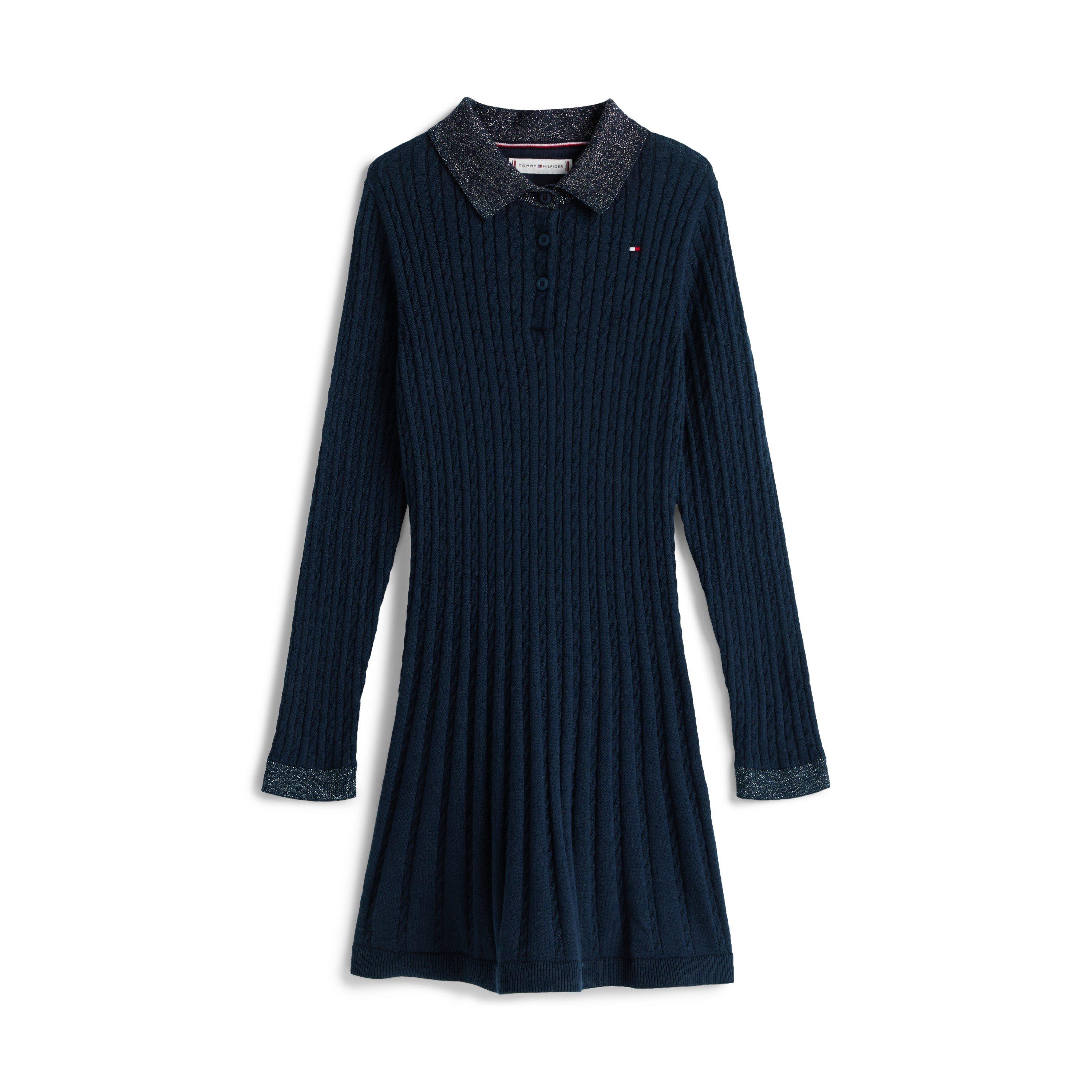 Dark Night Navy - Tommy Hilfiger - Kids' Cable Sweater Jumper Dress - 1