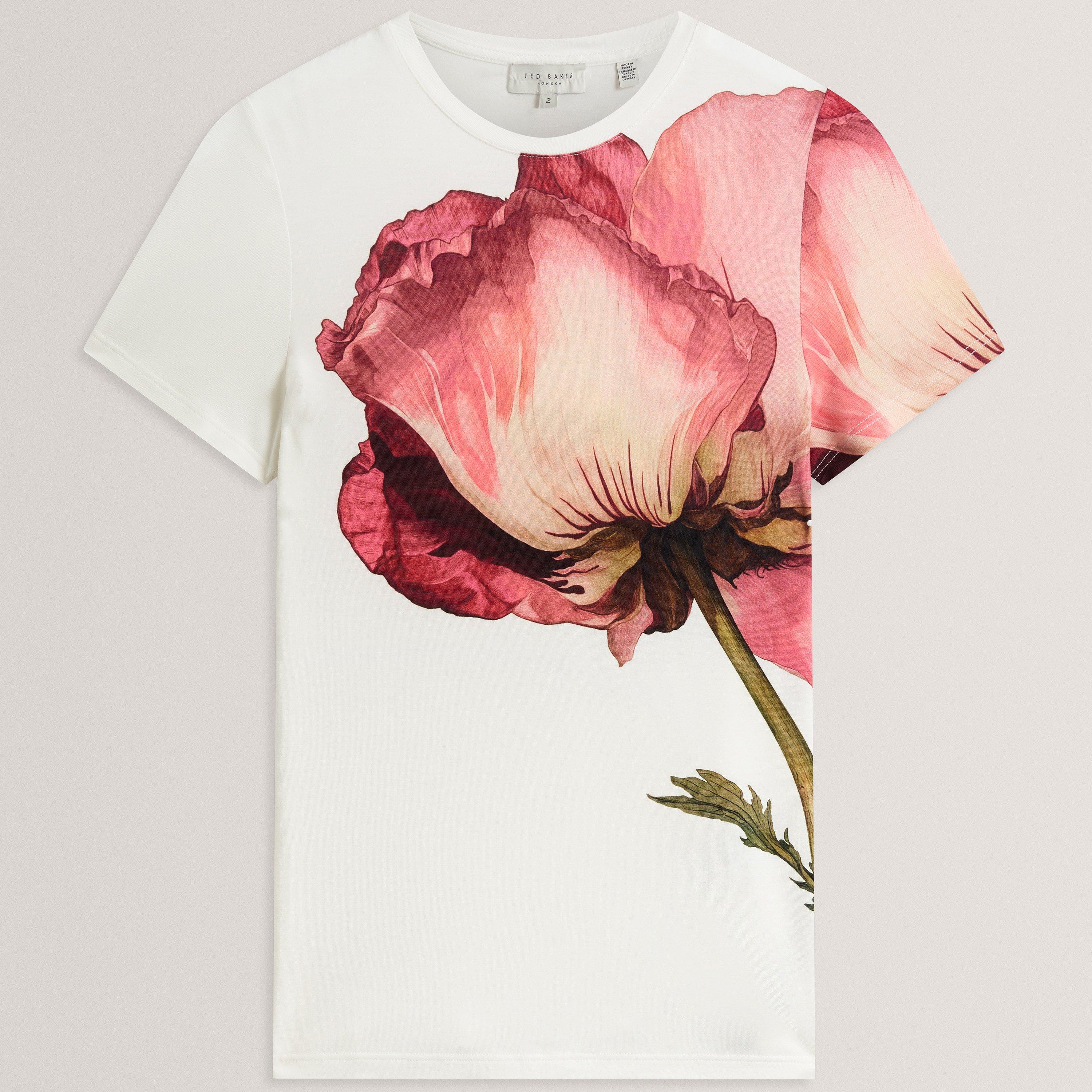 Ted Baker Ted Baker Floral Graphic Soft Touch Fitted T-Shirt - Ivory - Size 10 (S)