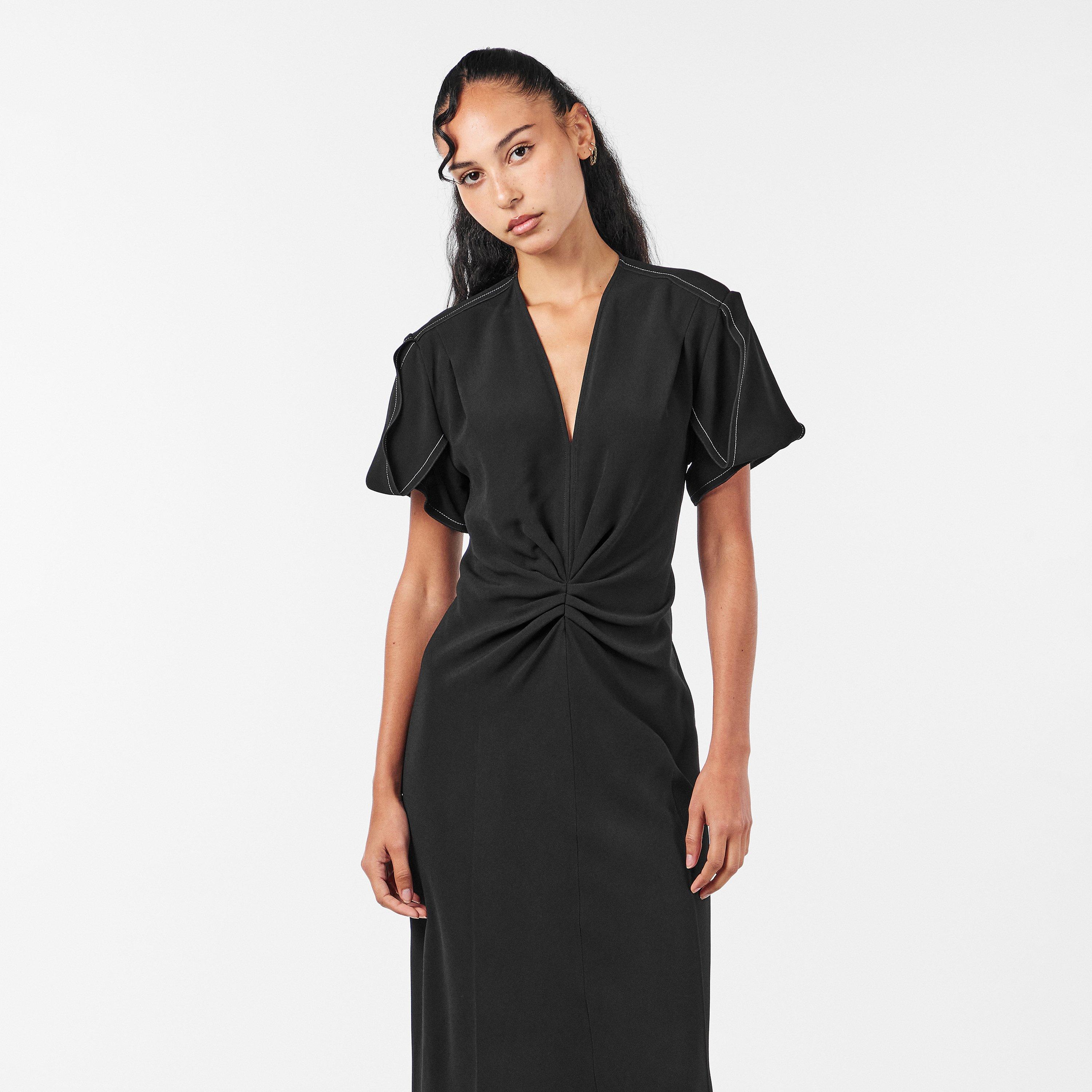 Black - Victoria Beckham - Gathered V-Neck Midi Dress - 3