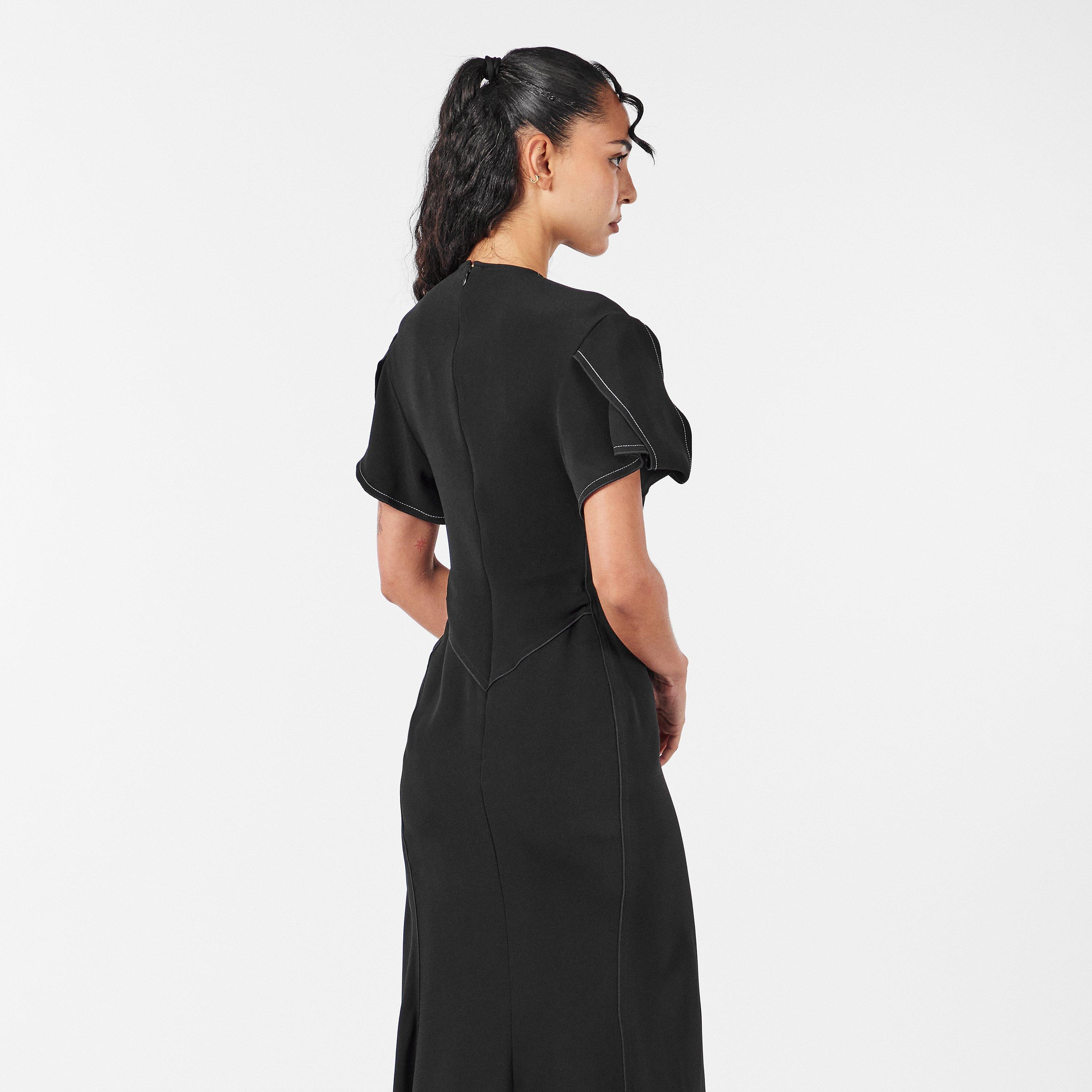 Black - Victoria Beckham - Gathered V-Neck Midi Dress - 4