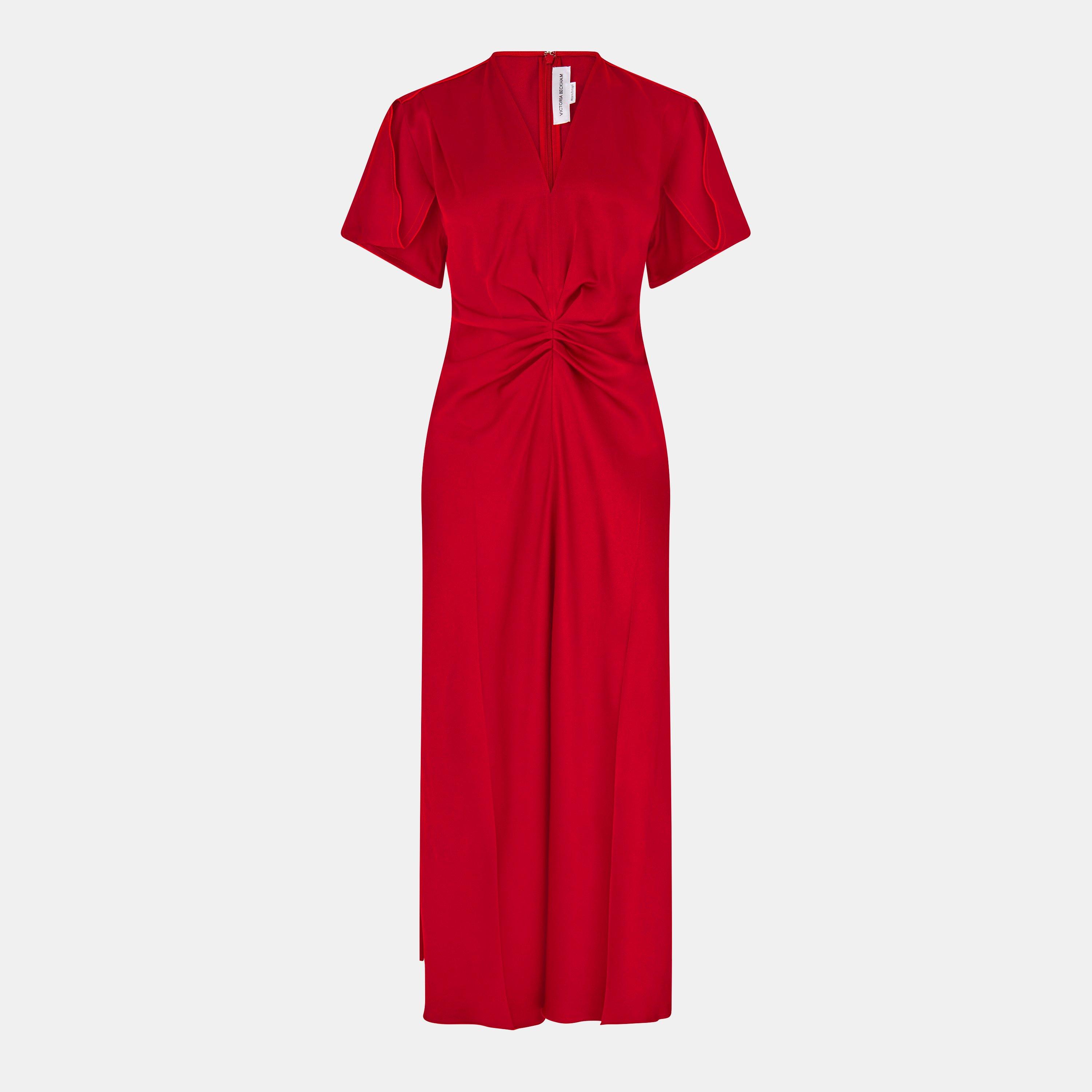 Gathered V-Neck Midi Dress