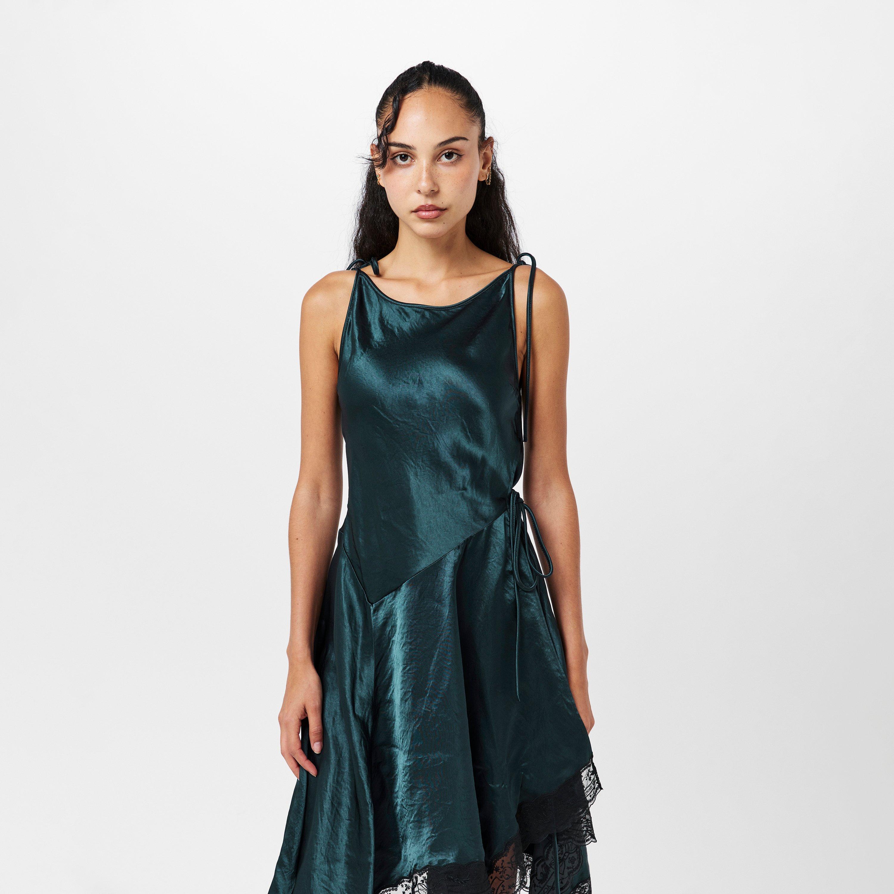 Petrol Blue - Acne Studios - Womens Satin Lace Dress - 3
