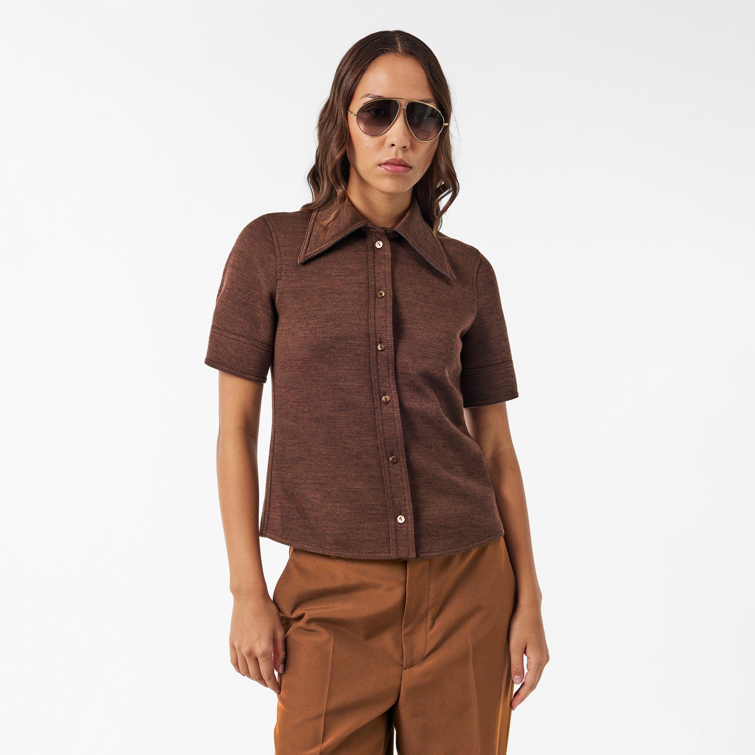 Brown - Gucci - Women's Short-Sleeve Patterned Shirt - 3