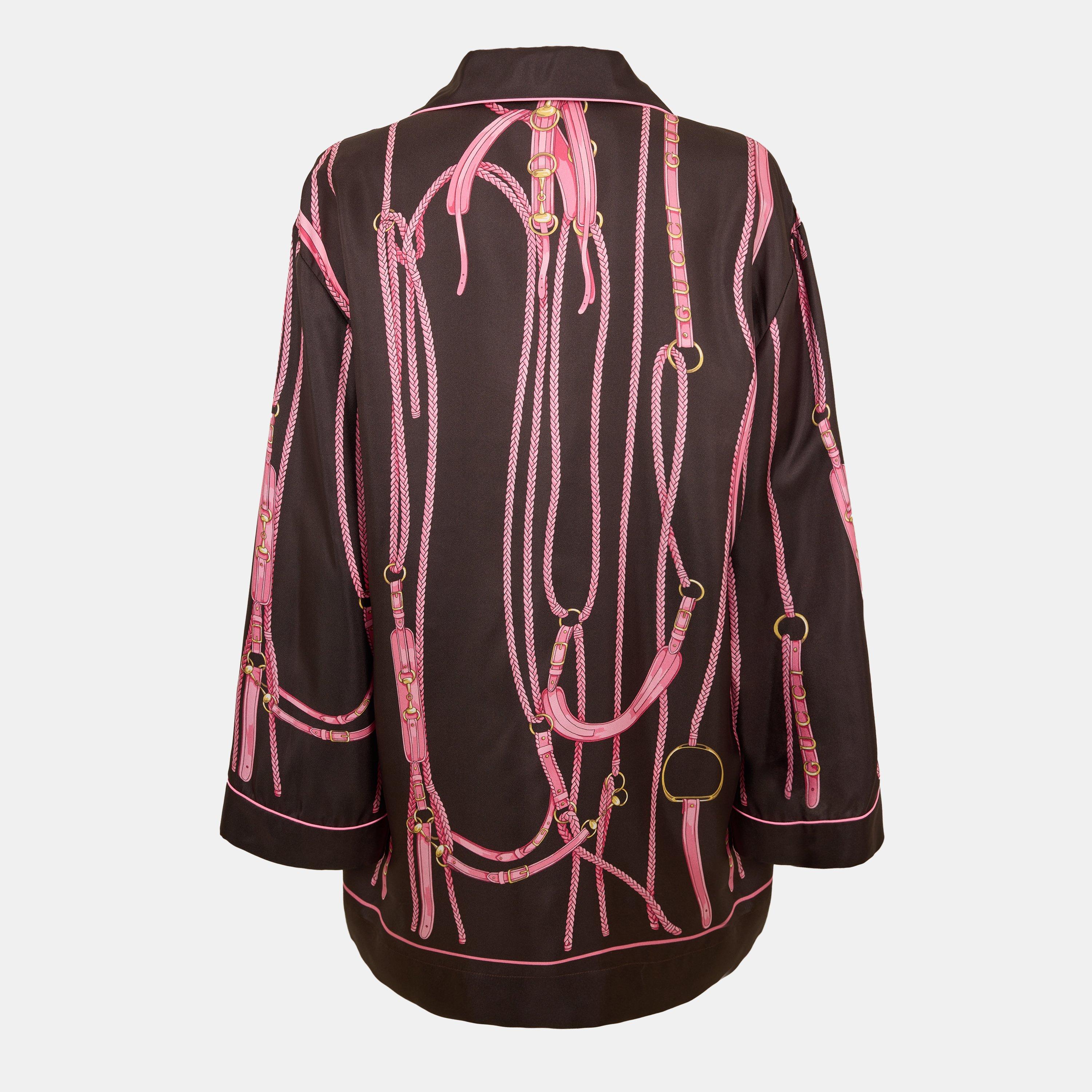 Brown/Pink - Gucci - Women's Flowing Short-Sleeve Patterned Shirt - 2