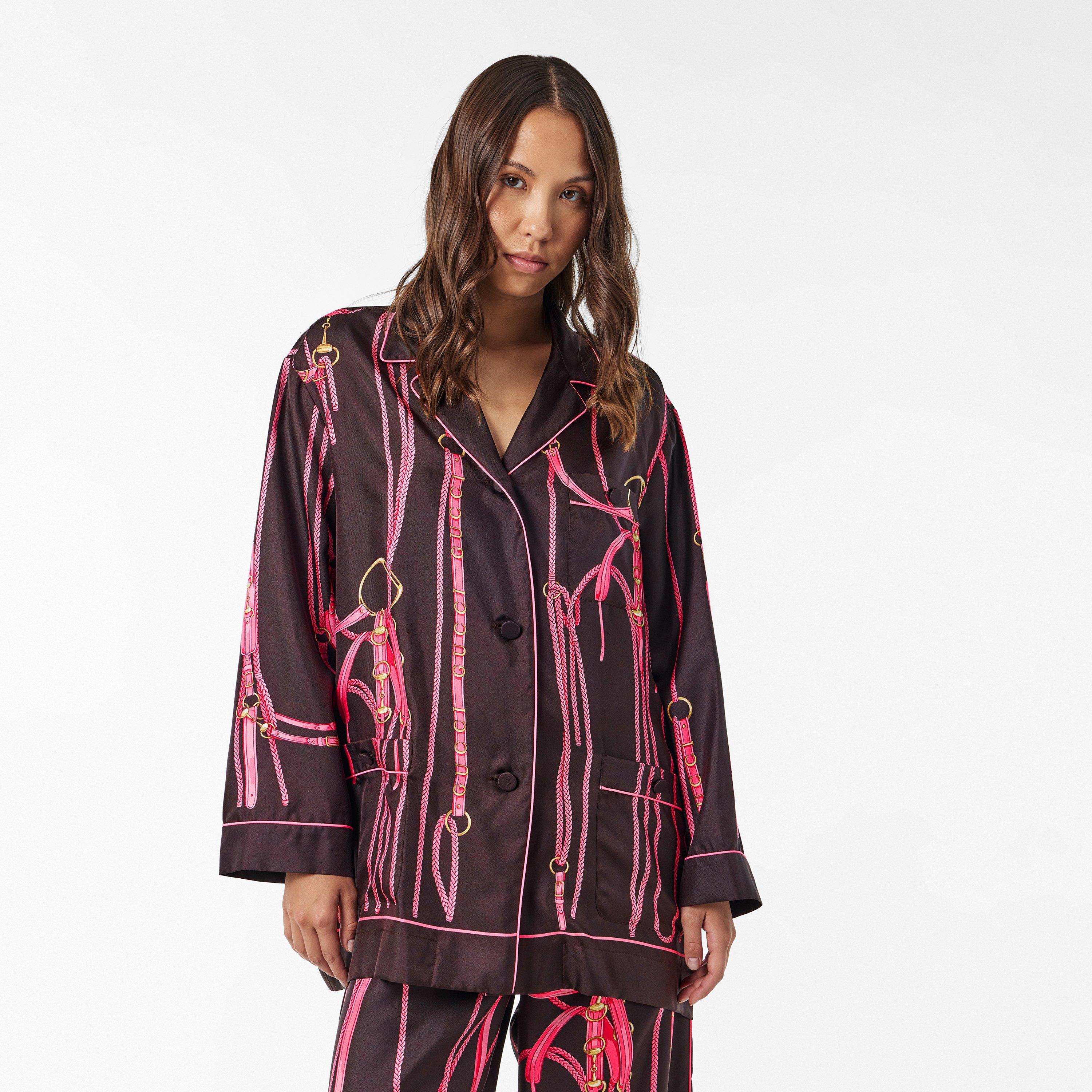 Brown/Pink - Gucci - Women's Flowing Short-Sleeve Patterned Shirt - 3