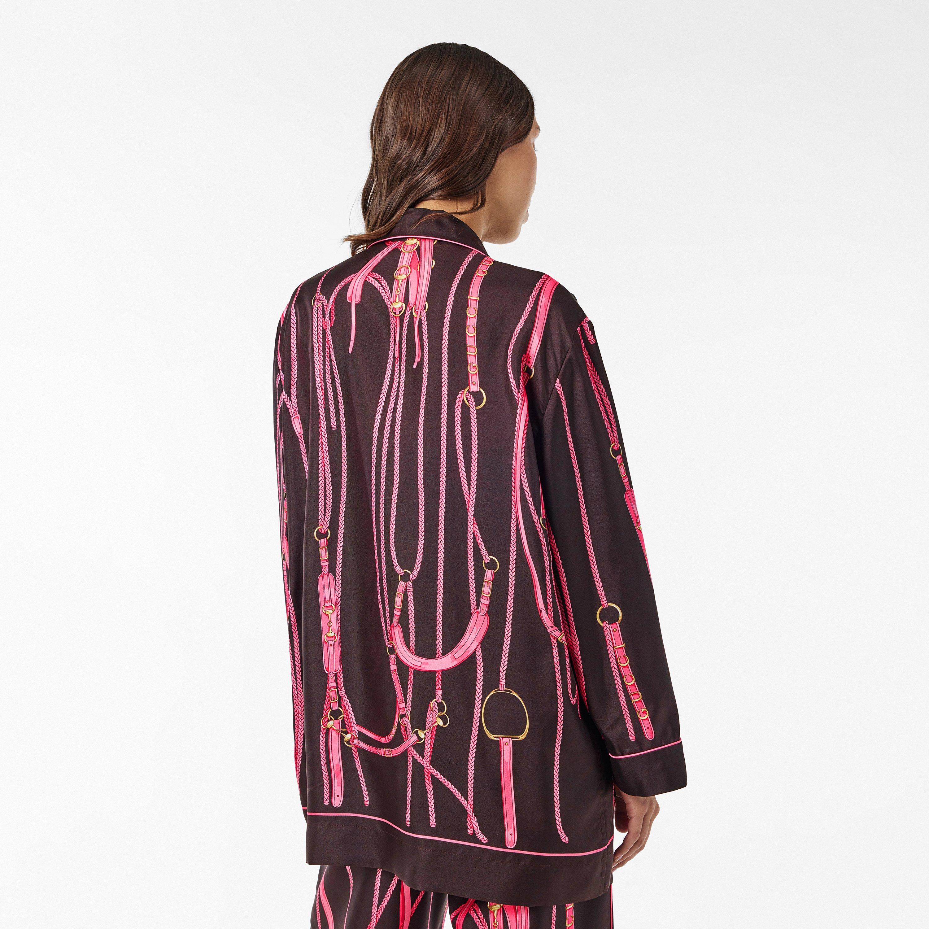 Brown/Pink - Gucci - Women's Flowing Short-Sleeve Patterned Shirt - 4