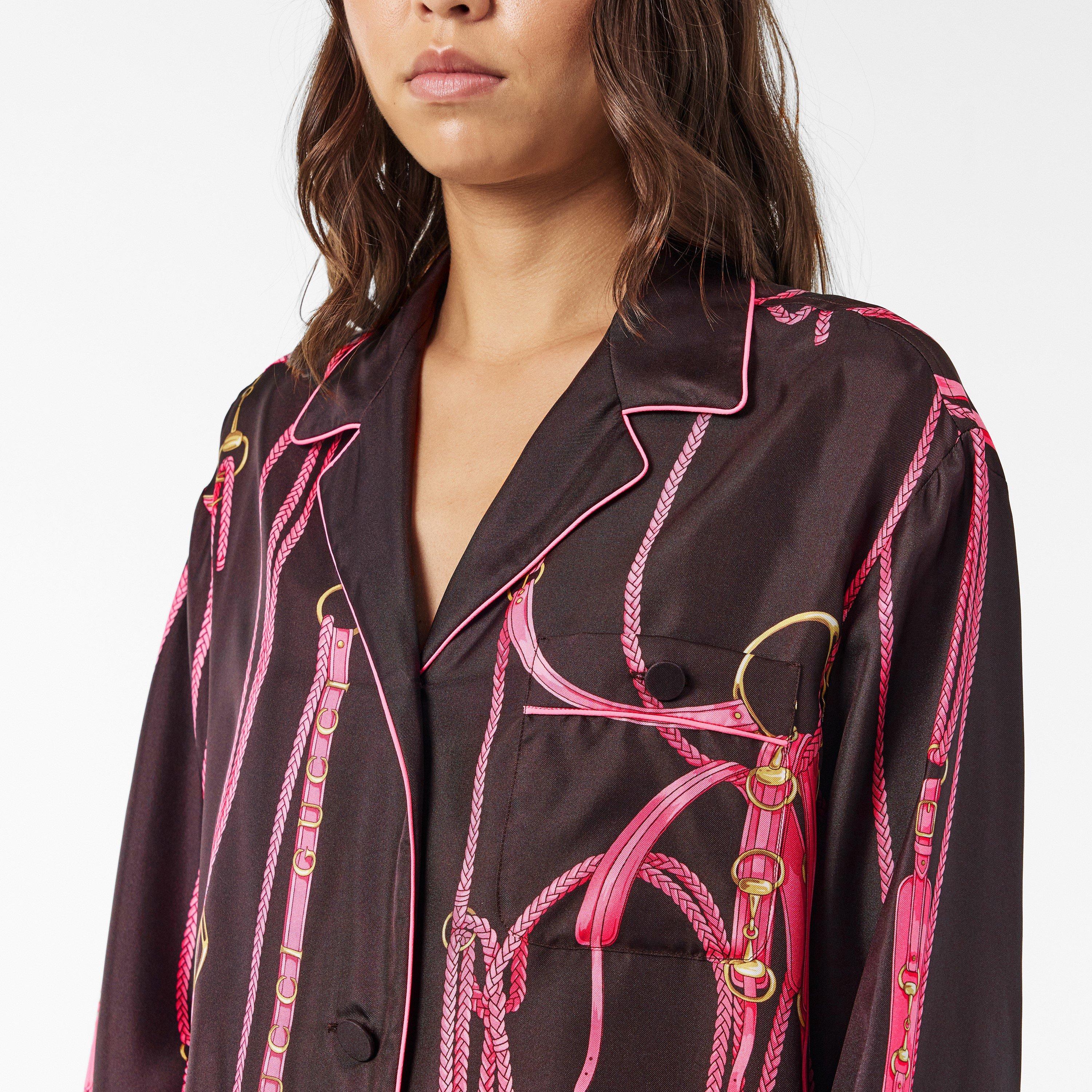 Brown/Pink - Gucci - Women's Flowing Short-Sleeve Patterned Shirt - 5