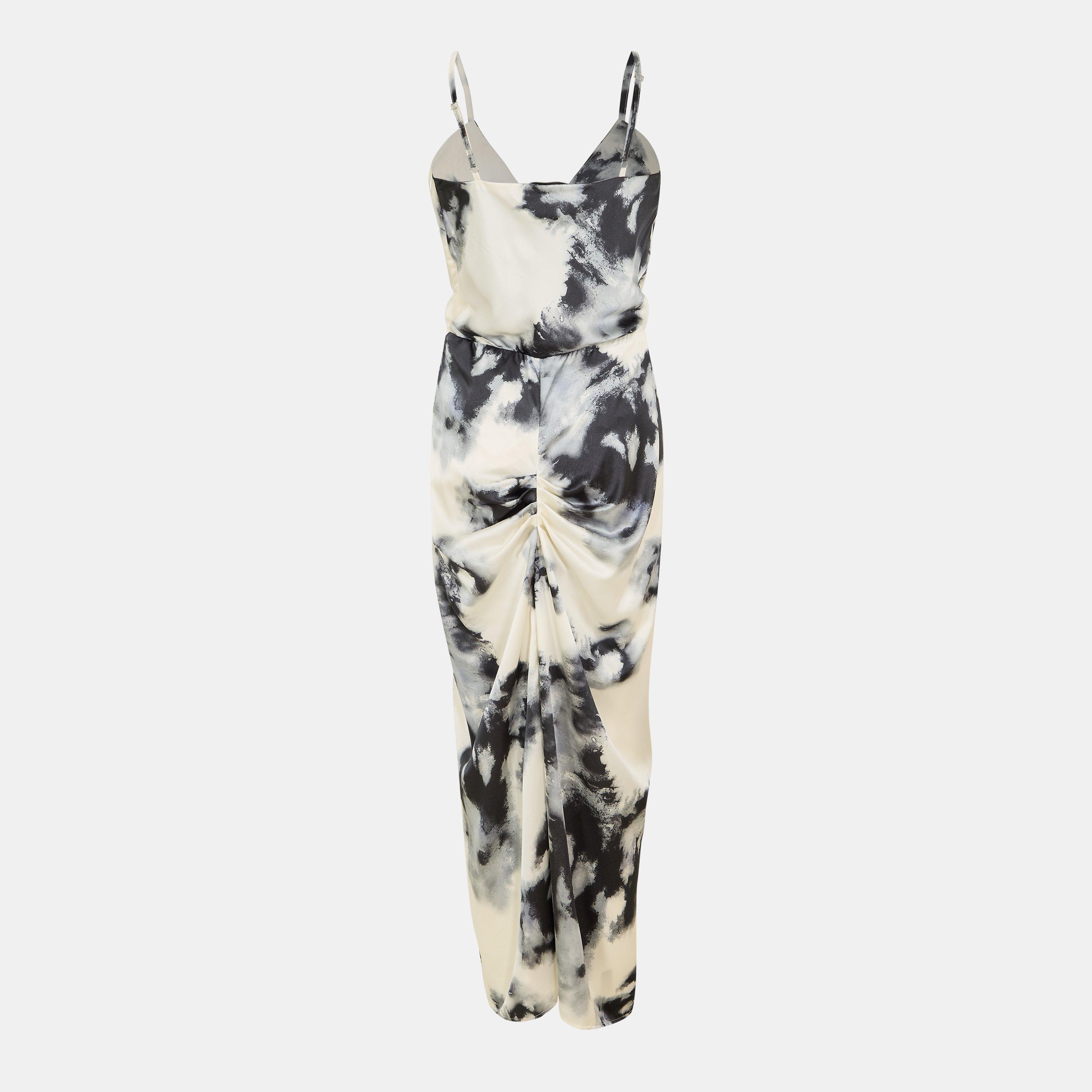 Blk/Wht - AX Paris - Marble Print Strappy Wrap Top Knot Skirt Midi Dress - 2