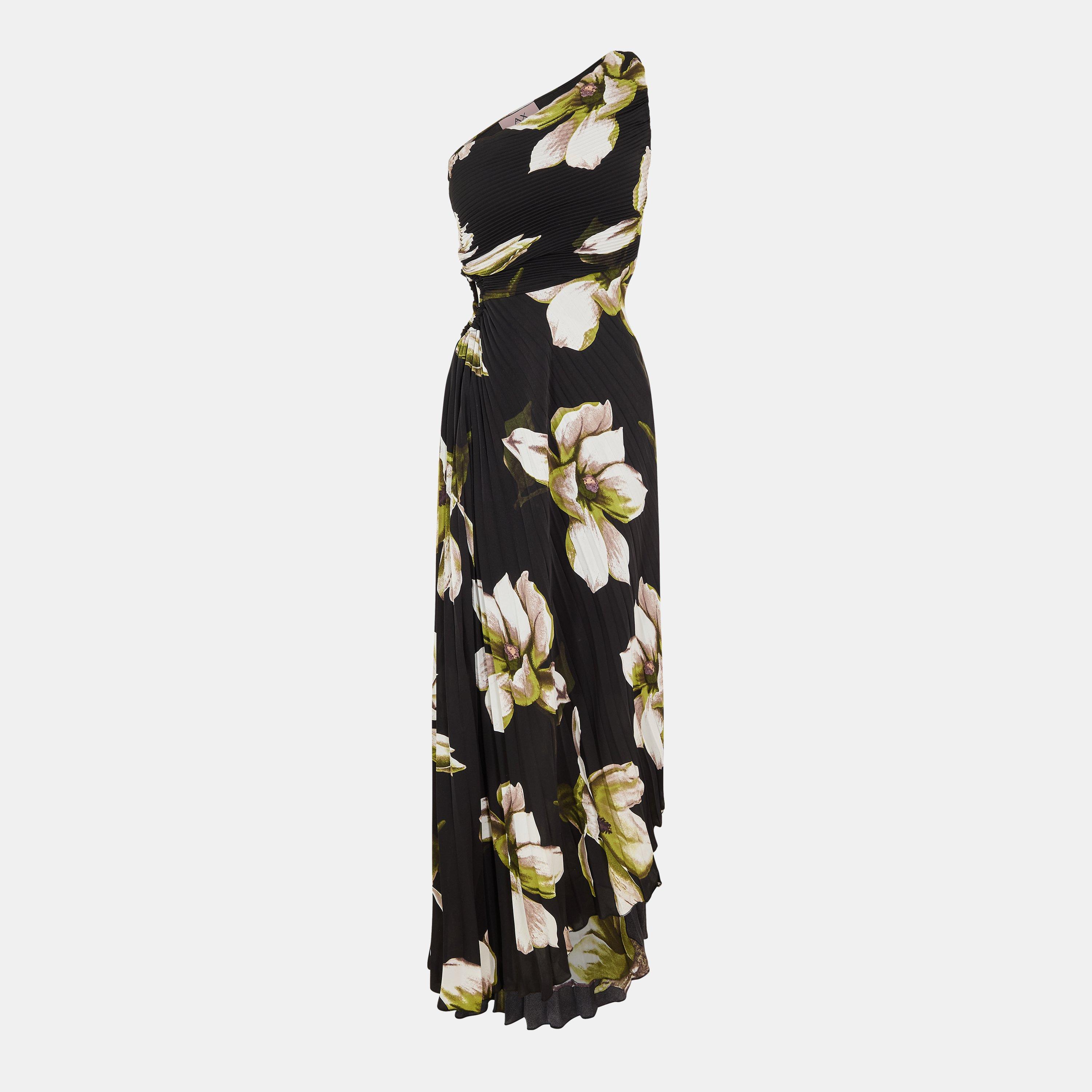 Black - AX Paris - Floral Print One Shoulder Cut Out Pleated Midi Dress - 1