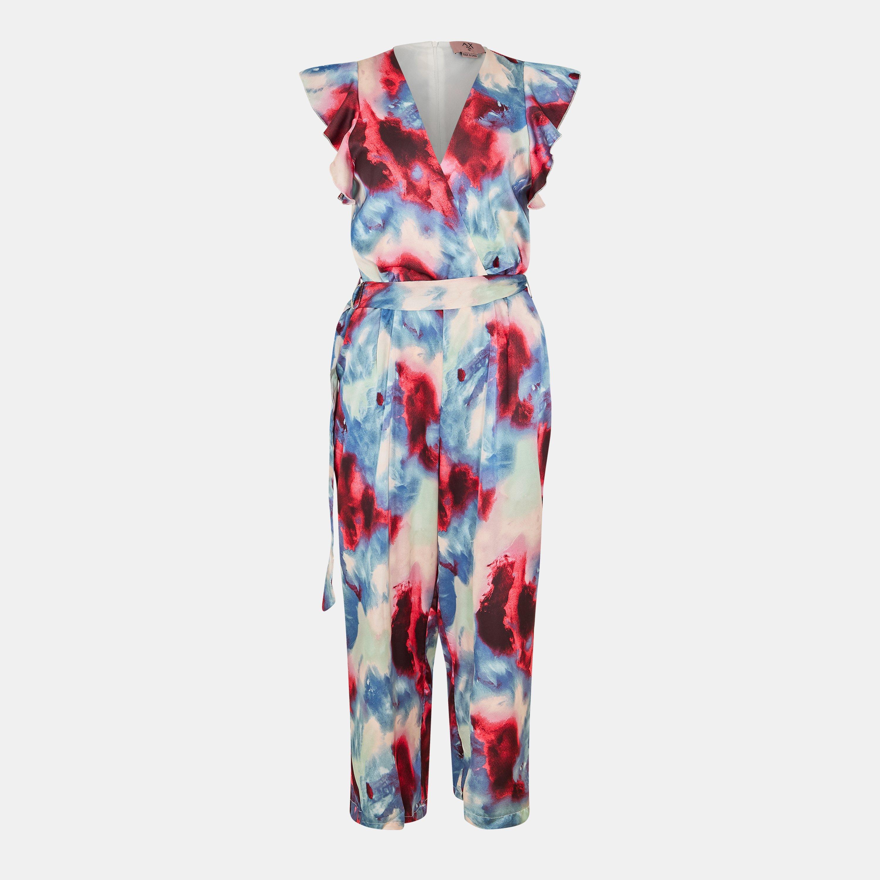 Ax Paris Women's Smudge Print Wrap Top Belted Jumpsuit -  - 10 (S)