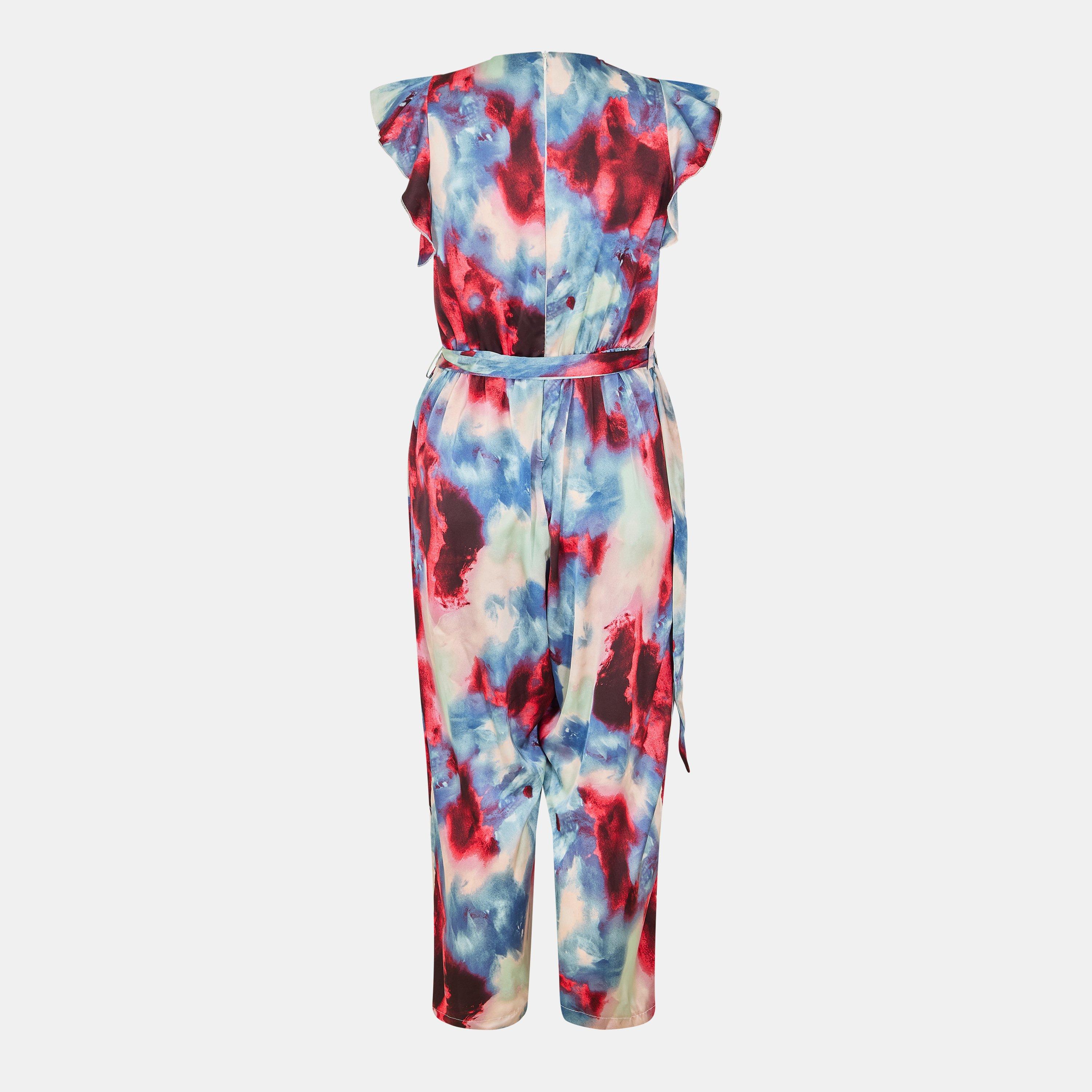 Multi - AX Paris - Smudge Print Wrap Top Belted Jumpsuit - 2