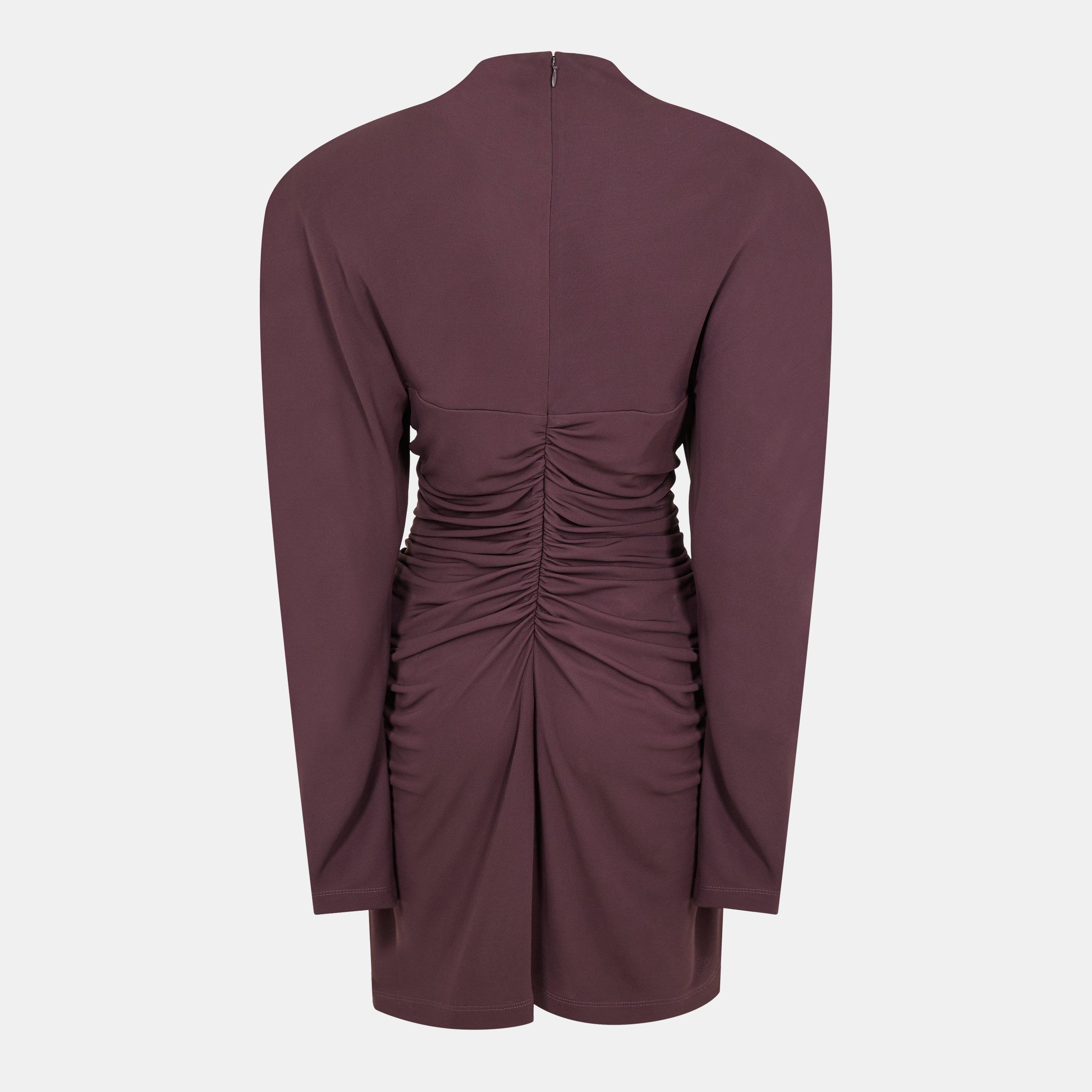 Chocolate - Stella McCartney - Women's Long-Sleeve Crepe Jersey Mini Dress - 2