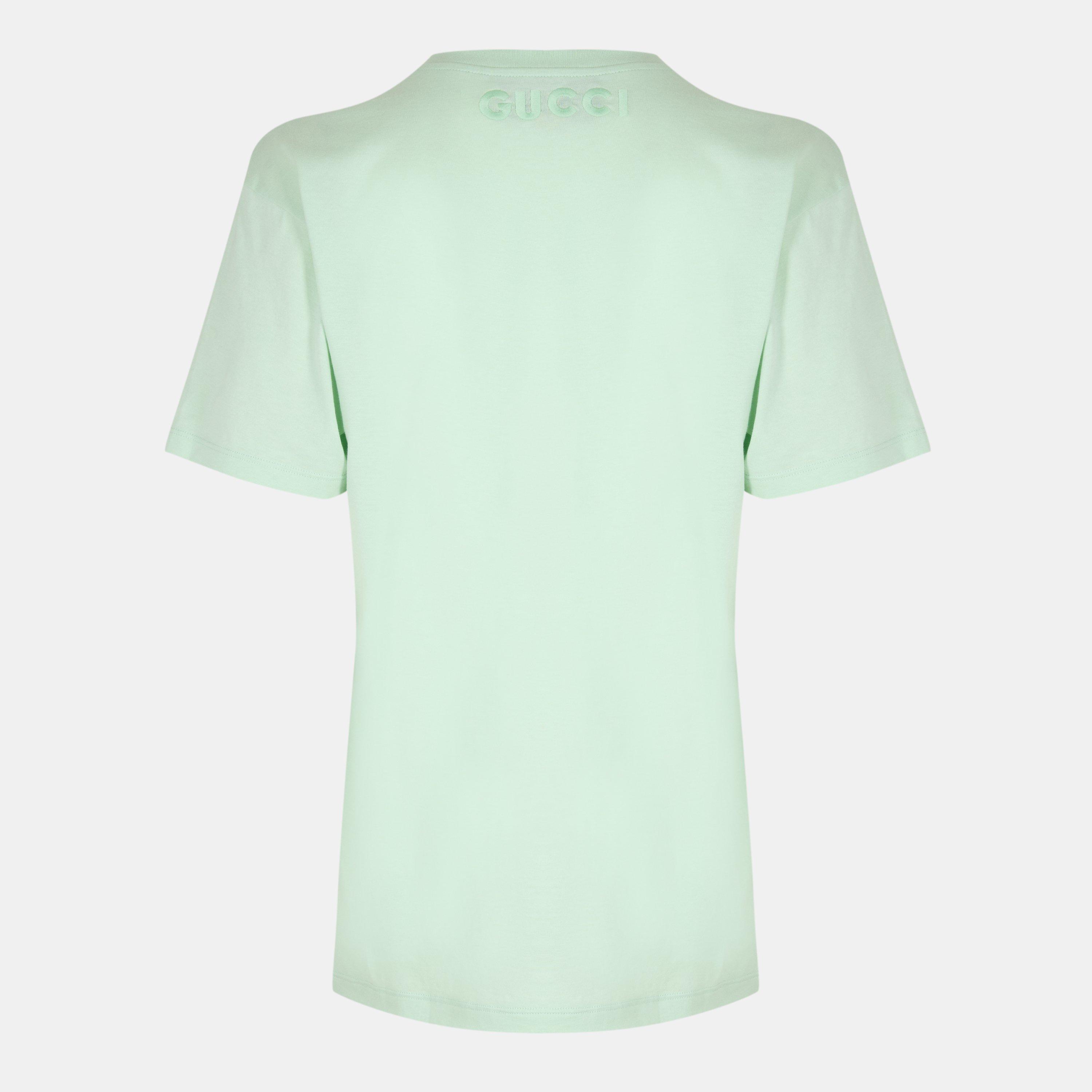 Green - Gucci - Women's Printed Cotton Regular Fit T-Shirt - 2