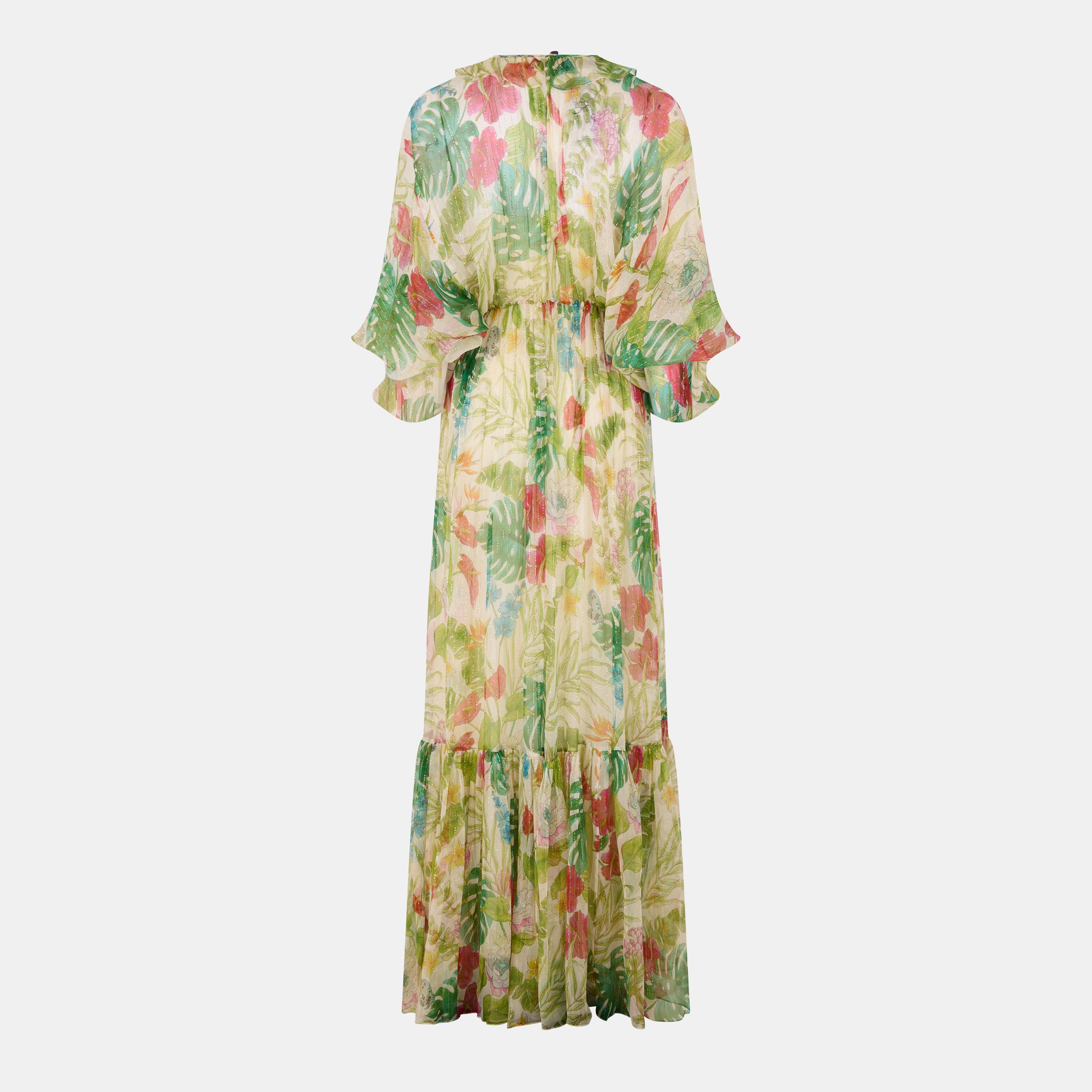 Cream/Blue/Red - Gucci - Women's Printed Silk Long Maxi Dress - 2