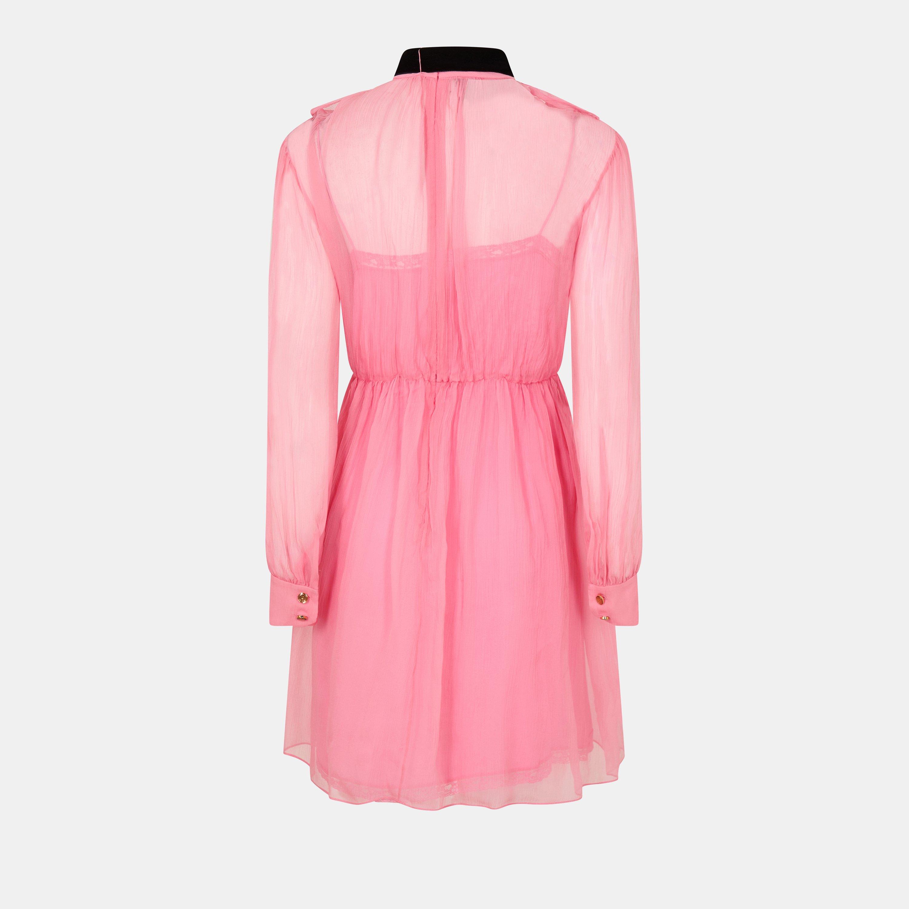 Pink/Mix - Gucci - Women's Ruched Chiffon Mini Dress - 2