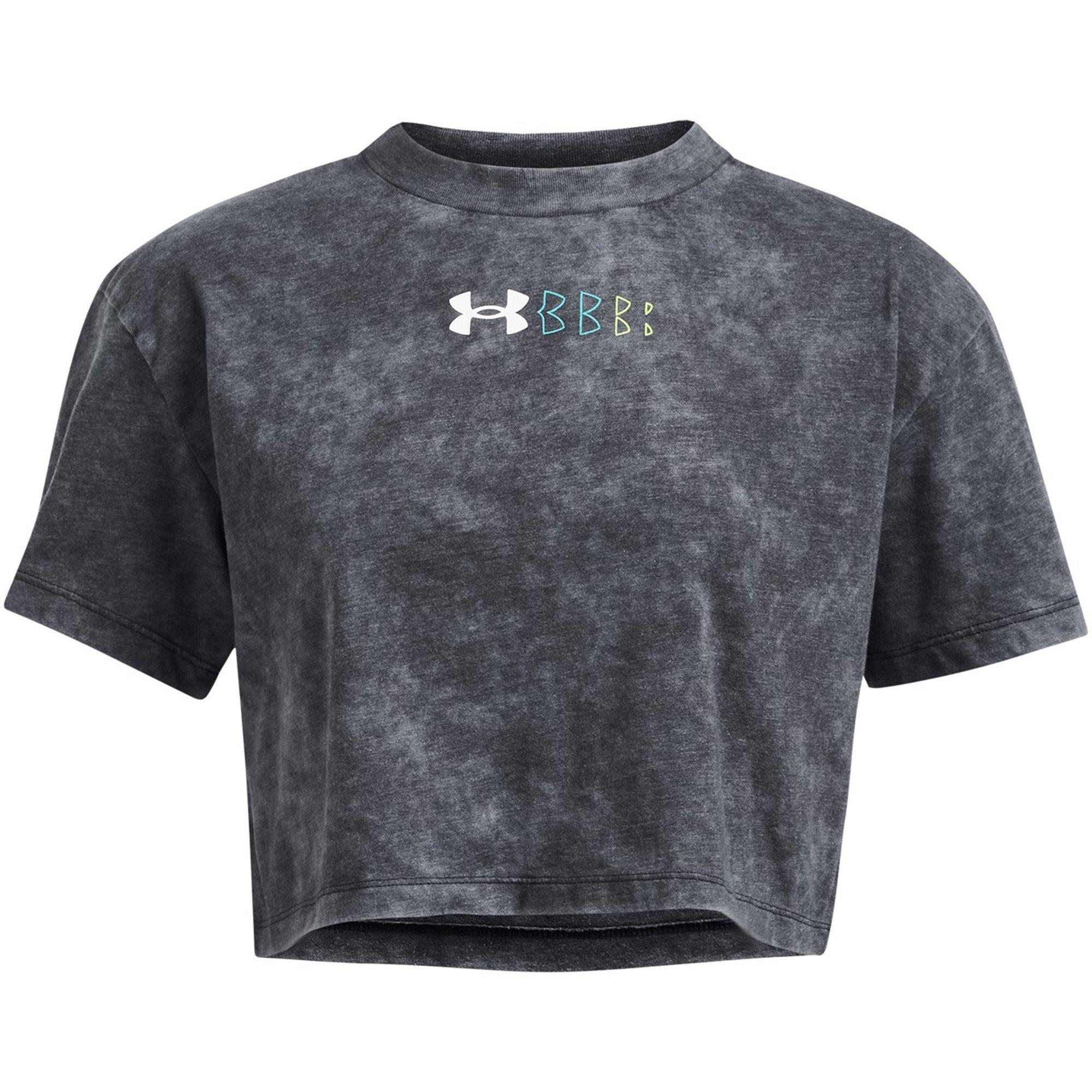 Black/White - Under Armour - Wash Logo Repeat Crop Top - 1