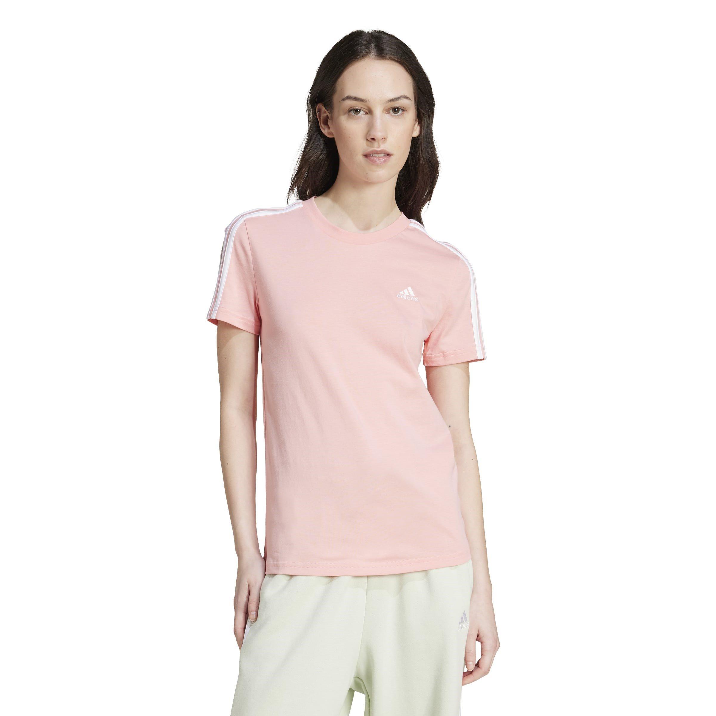 Pink Spark/Wht - adidas - Essentials Slim 3 Stripes Womens T Shirt - 2