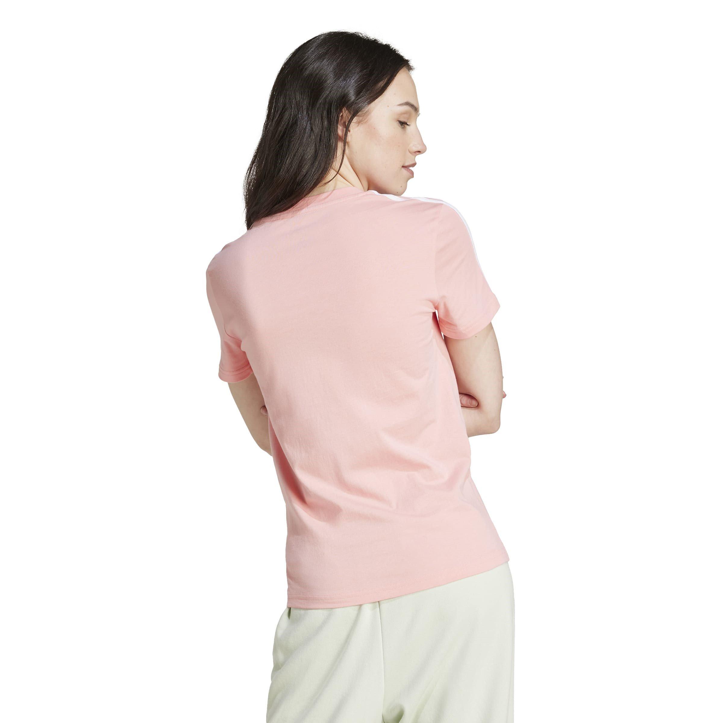 Pink Spark/Wht - adidas - Essentials Slim 3 Stripes Womens T Shirt - 3
