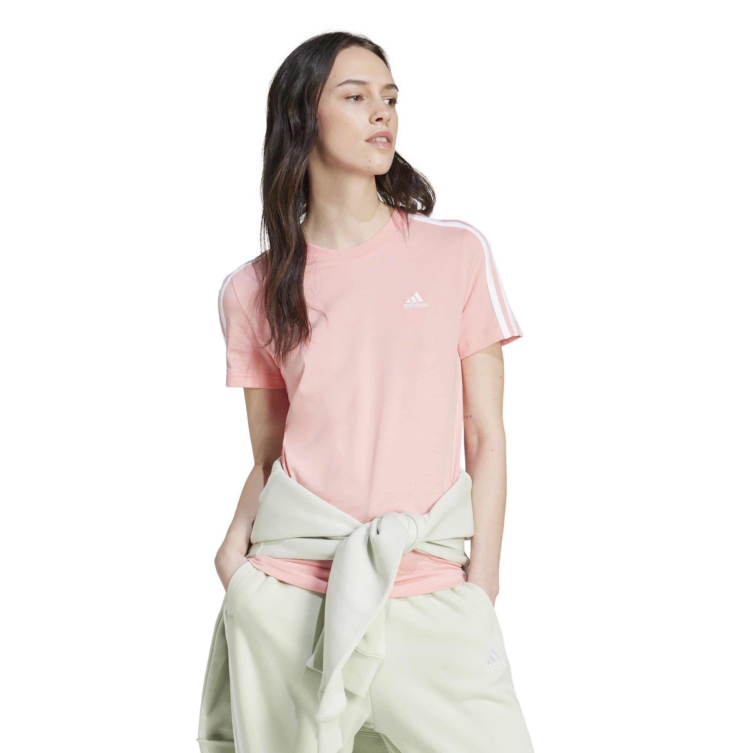 Pink Spark/Wht - adidas - Essentials Slim 3 Stripes Womens T Shirt - 4