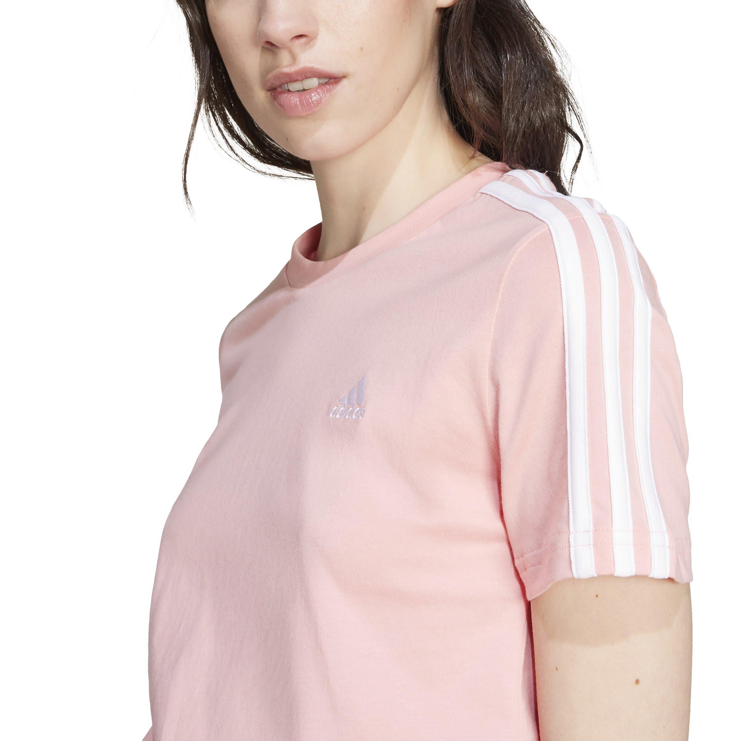 Pink Spark/Wht - adidas - Essentials Slim 3 Stripes Womens T Shirt - 5