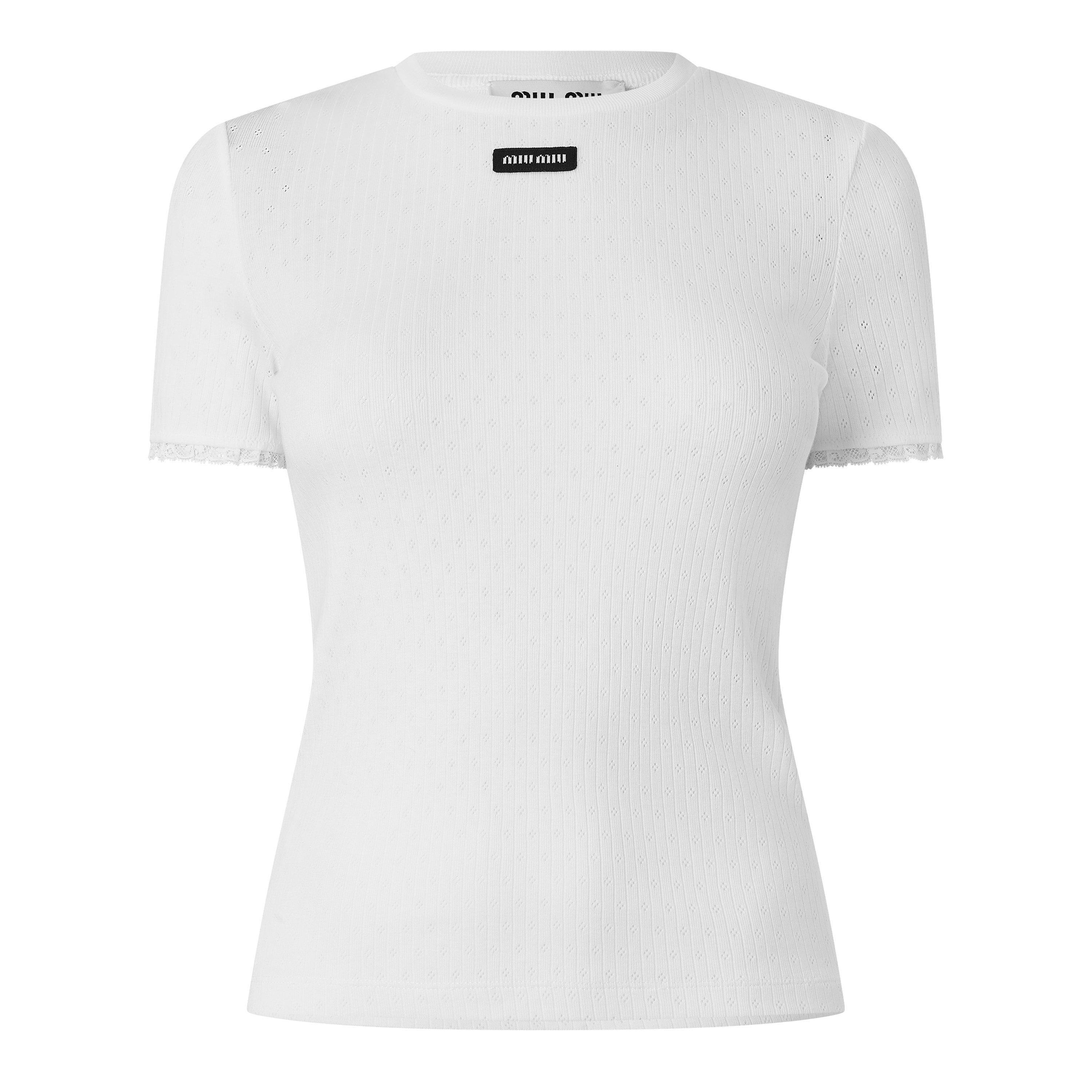 Bianco - Miu Miu - Women's Pointelle Slim Fit T-Shirt - 1