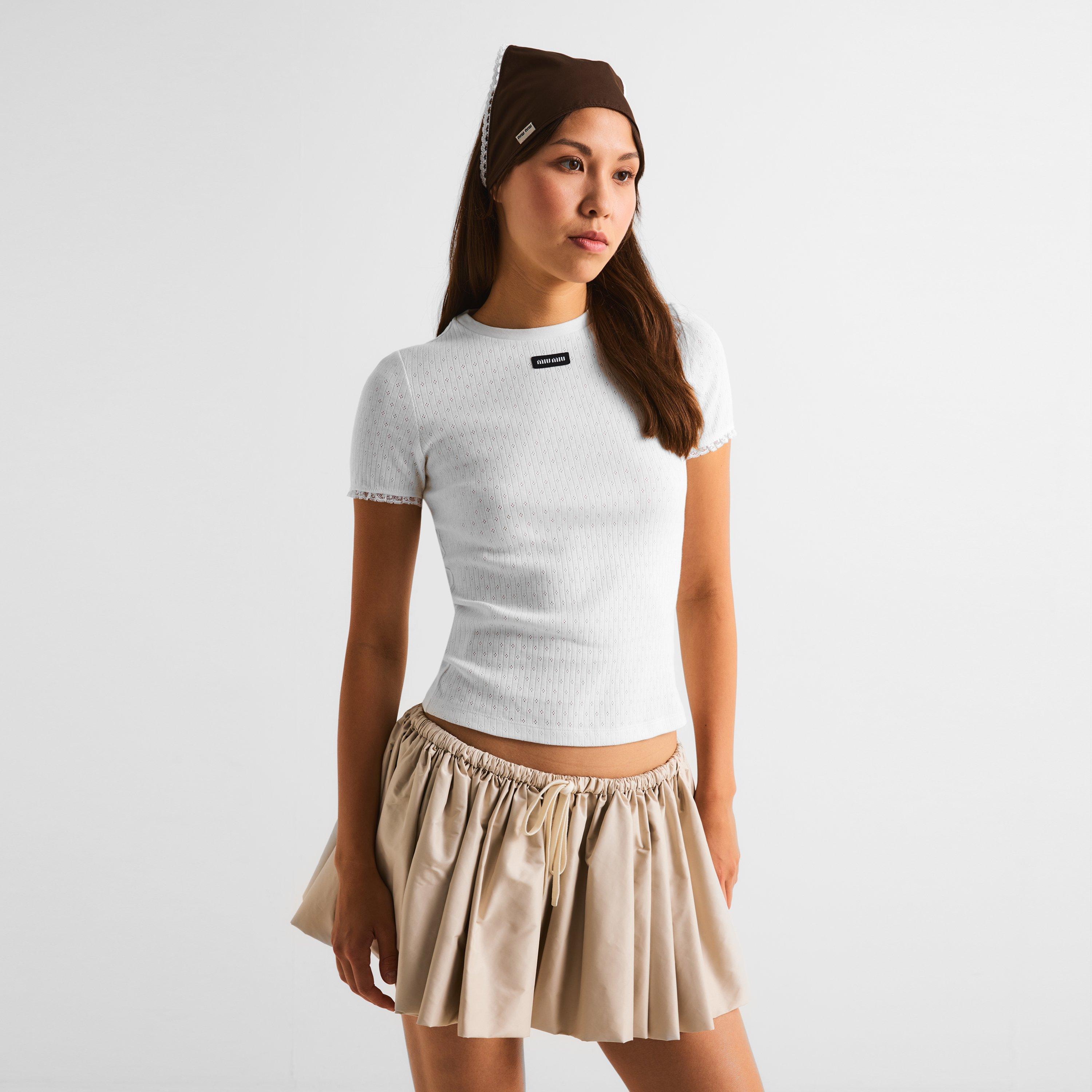 Bianco - Miu Miu - Women's Pointelle Slim Fit T-Shirt - 3
