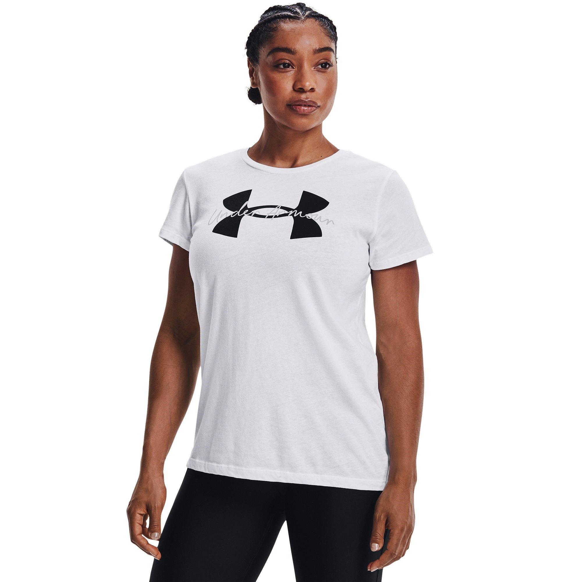 Wht/Blk/Gray - Under Armour - Logo Script Womens T Shirt - 2