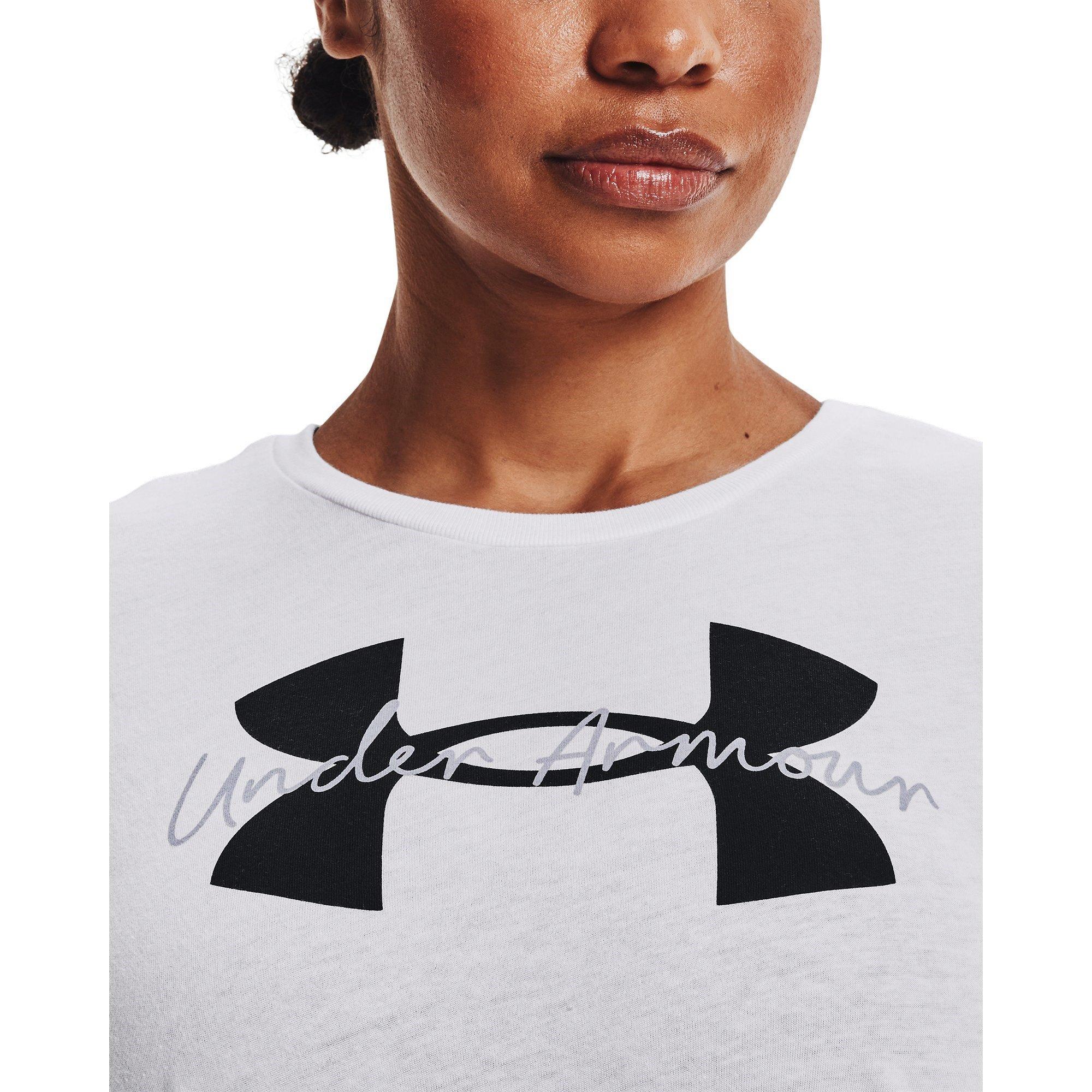 Wht/Blk/Gray - Under Armour - Logo Script Womens T Shirt - 5