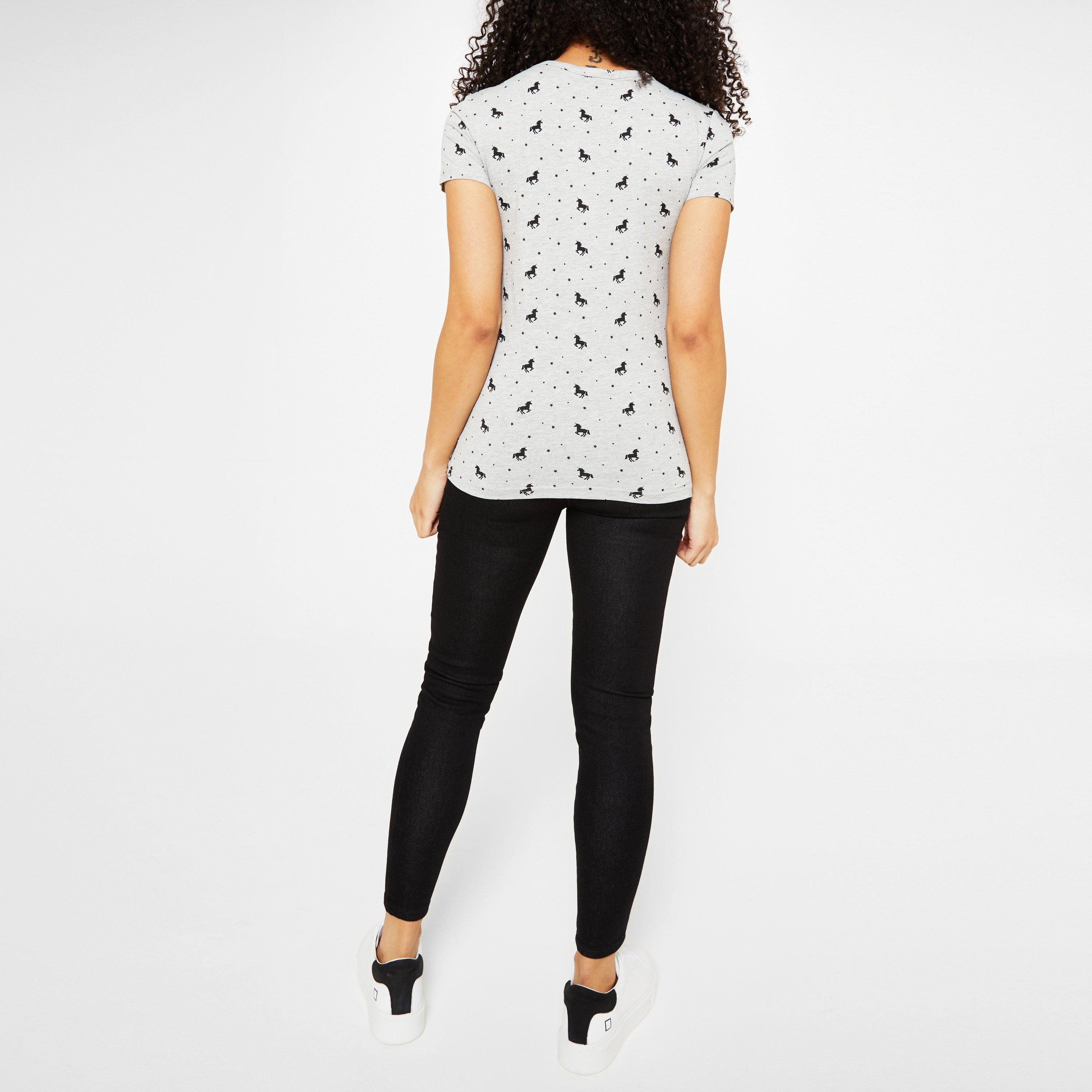 Grey Marl AOP - Miso - Printed Boyfriend T Shirt - 5