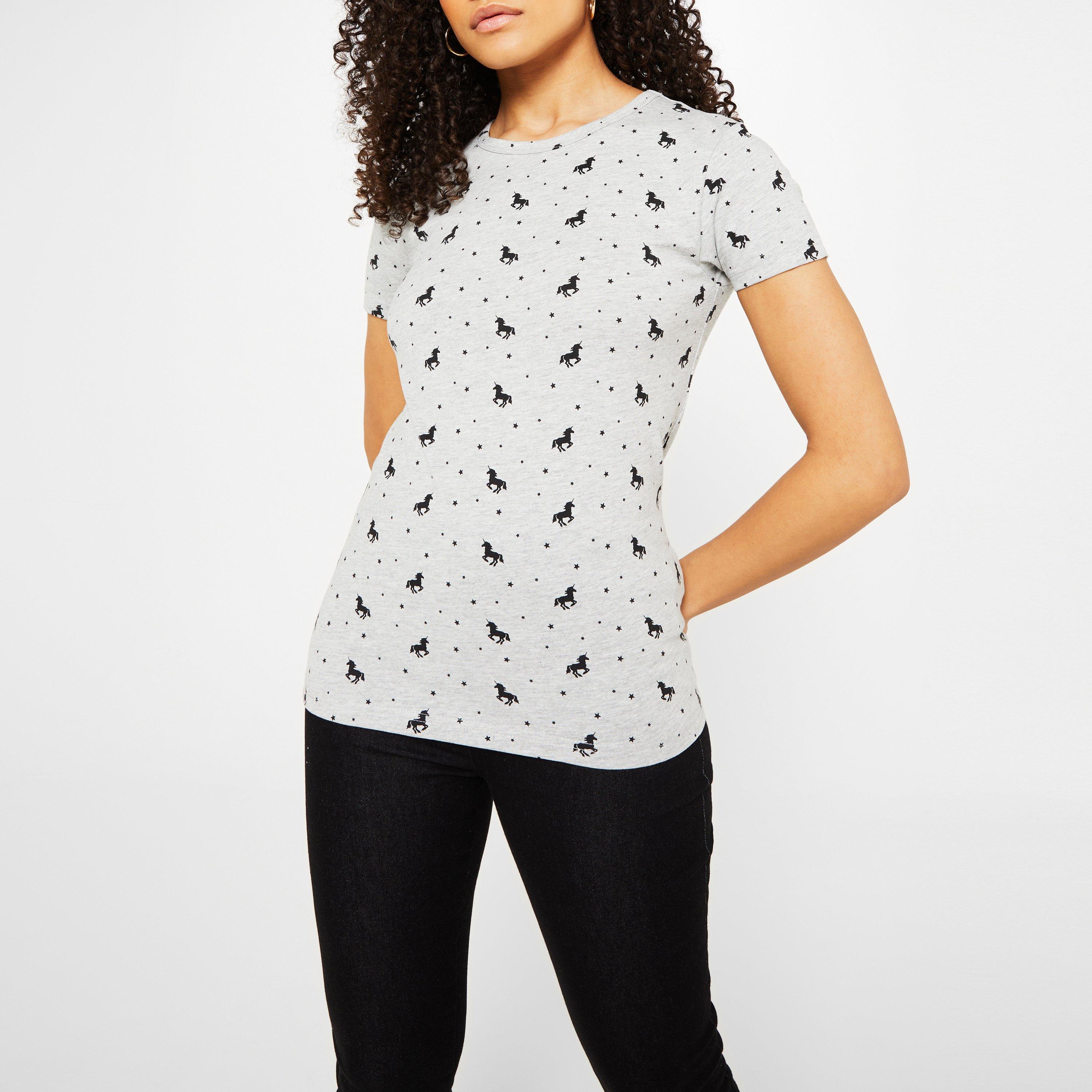 Grey Marl AOP - Miso - Printed Boyfriend T Shirt - 7