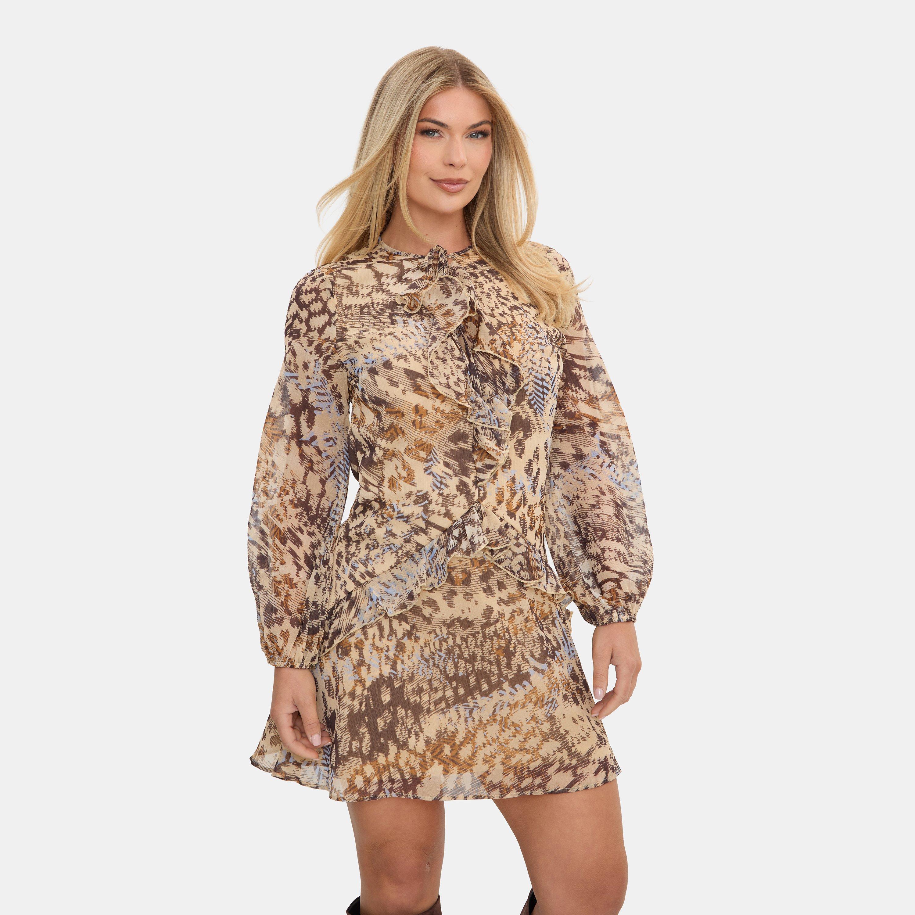 Brown - I Saw It First - Printed Ruffle Dress - 2