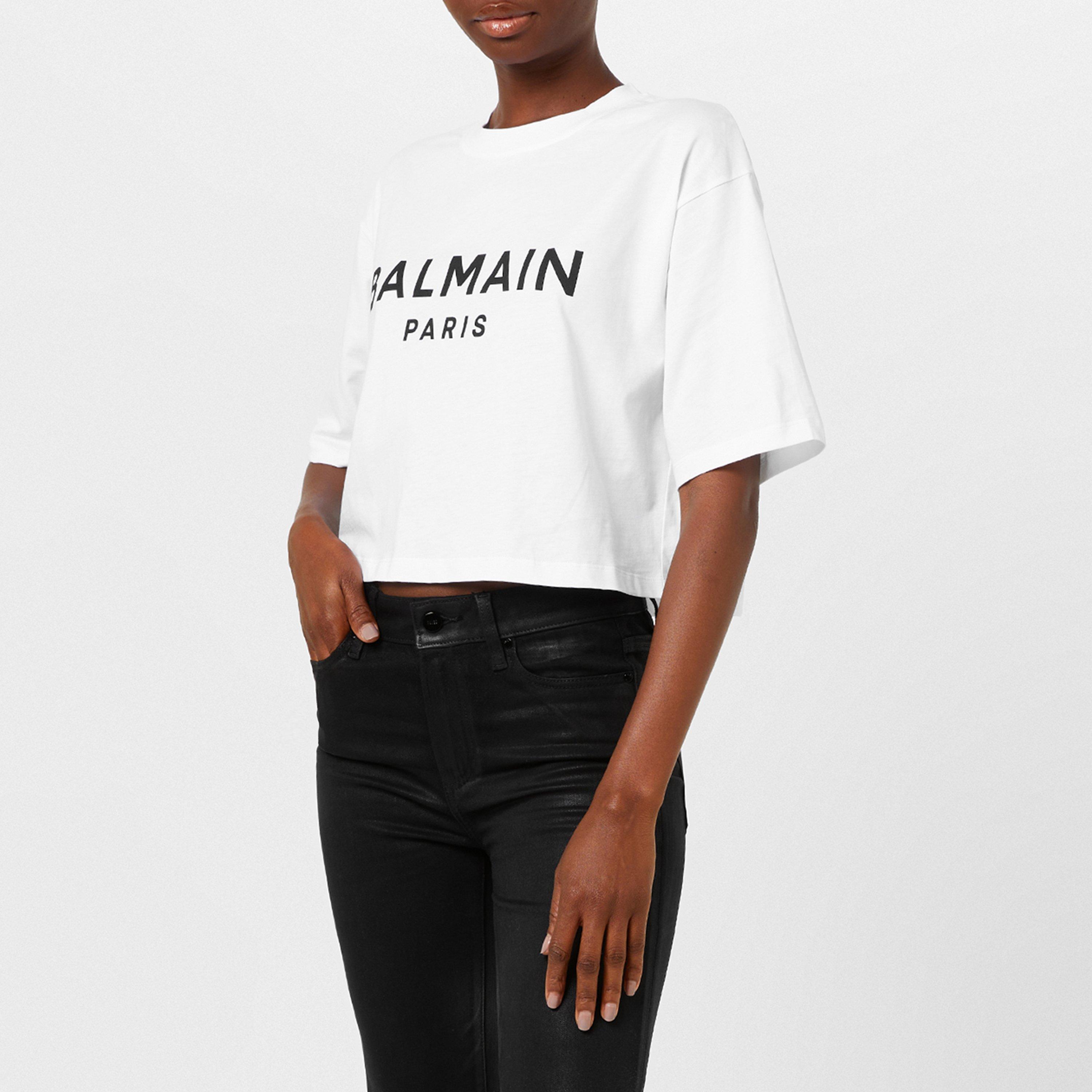 Balmain Cropped Logo T Shirt - Blanc/Noir GAB - Size 14 (L)