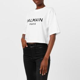 Balmain Cropped Logo T Shirt